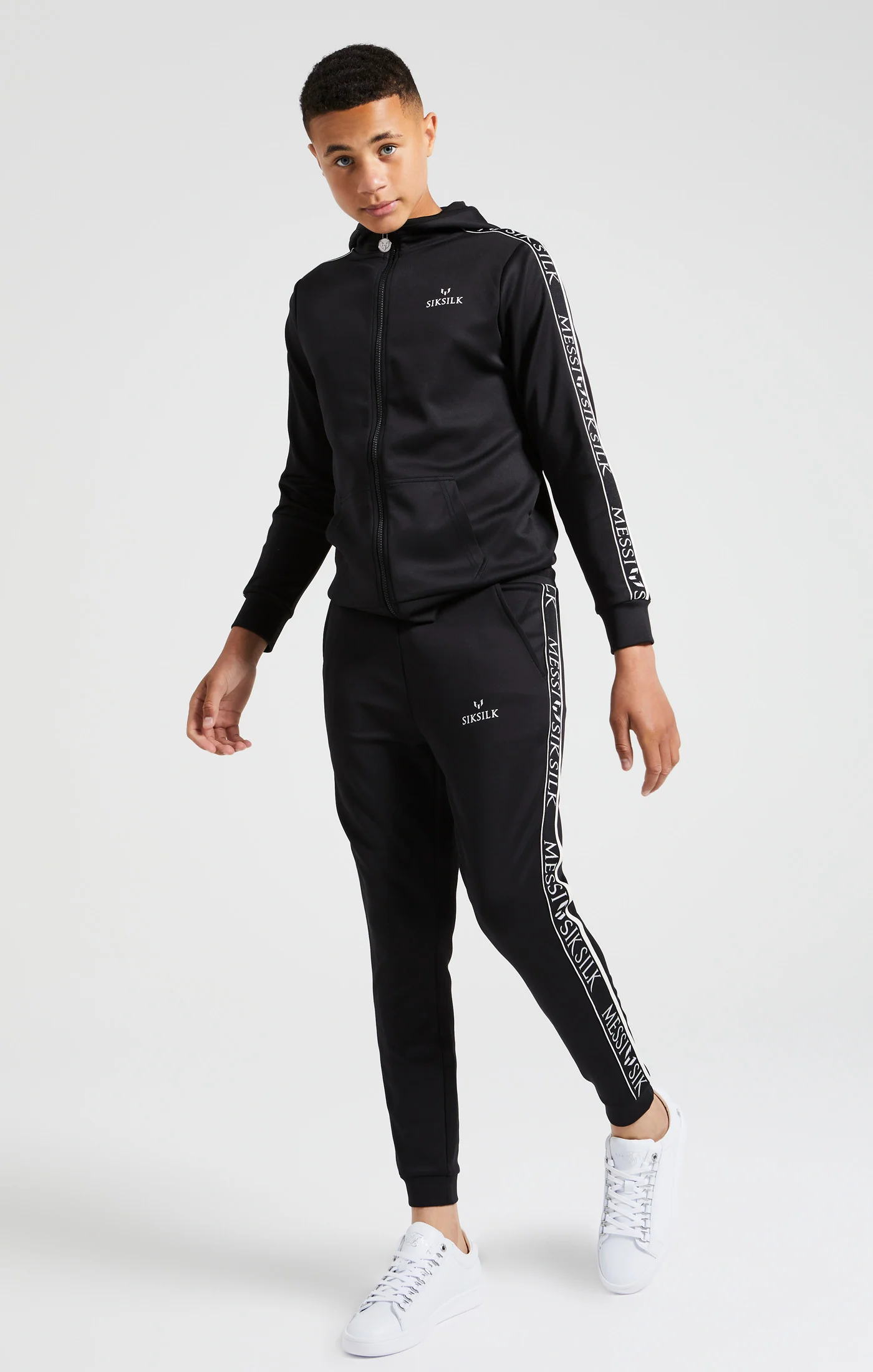 Boys Messi x SikSilk Black Taped Zip Thru Hoodie - Image 4