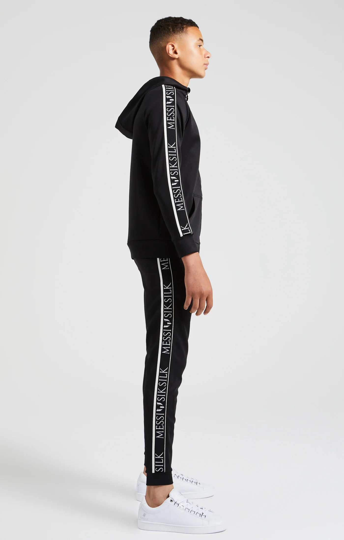 Boys Messi x SikSilk Black Taped Zip Thru Hoodie - Image 5