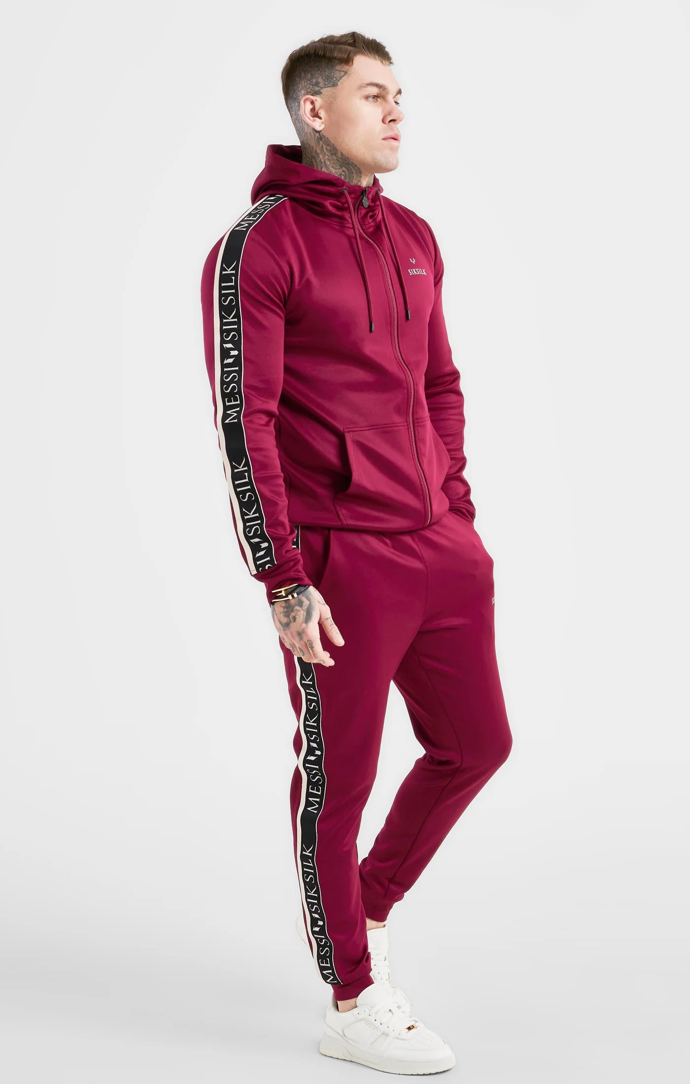 Messi x SikSilk Taped Zip Through - Burgundy - Image 4