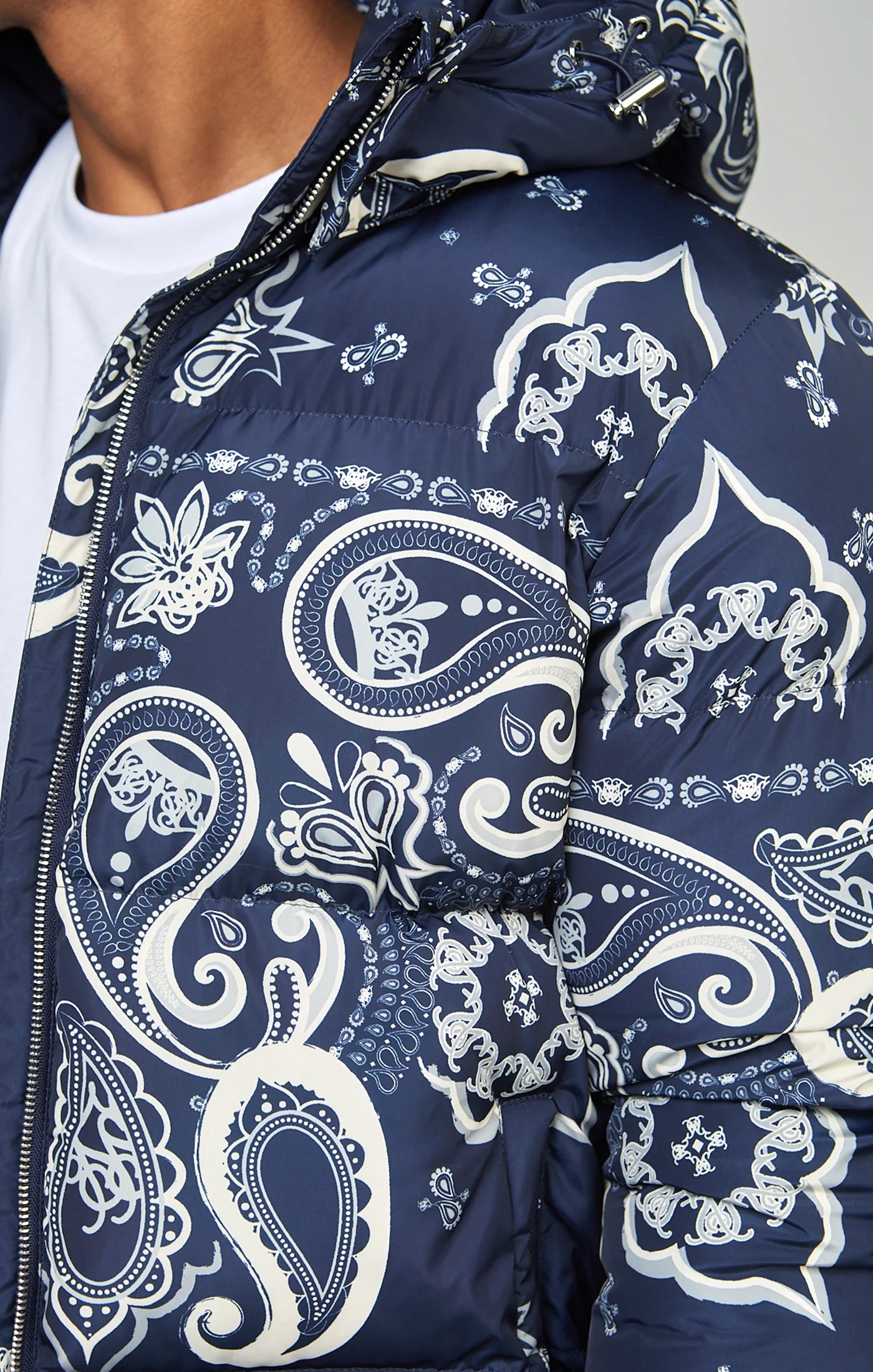 Navy Cut & Sew Paisley Puffa Jacket - Image 2