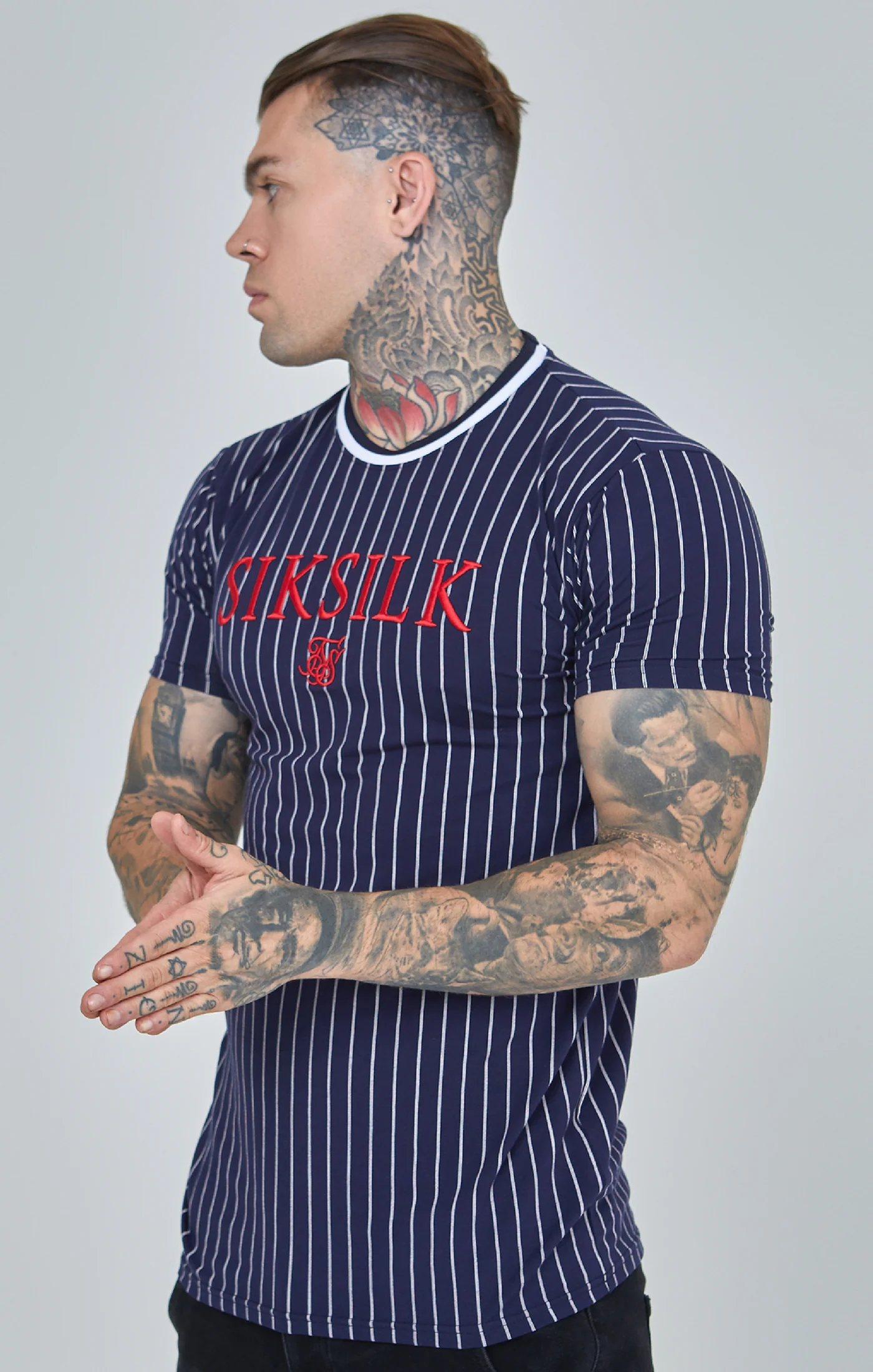 Navy Pinstiripe Muscle Fit T-Shirt