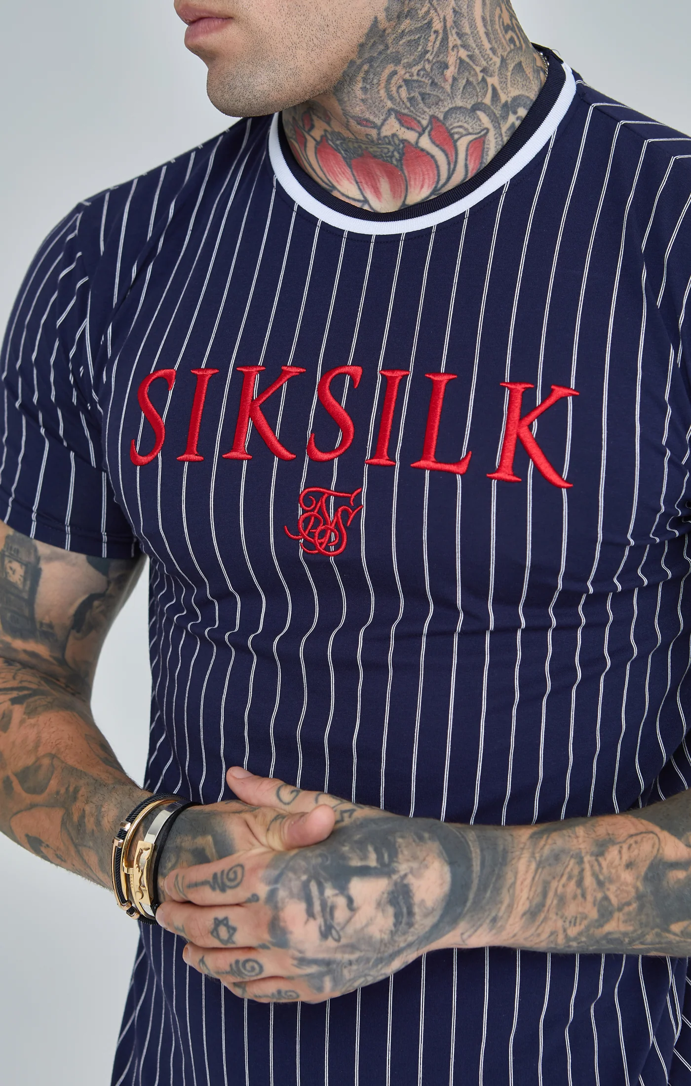 Navy Pinstiripe Muscle Fit T-Shirt - Image 3