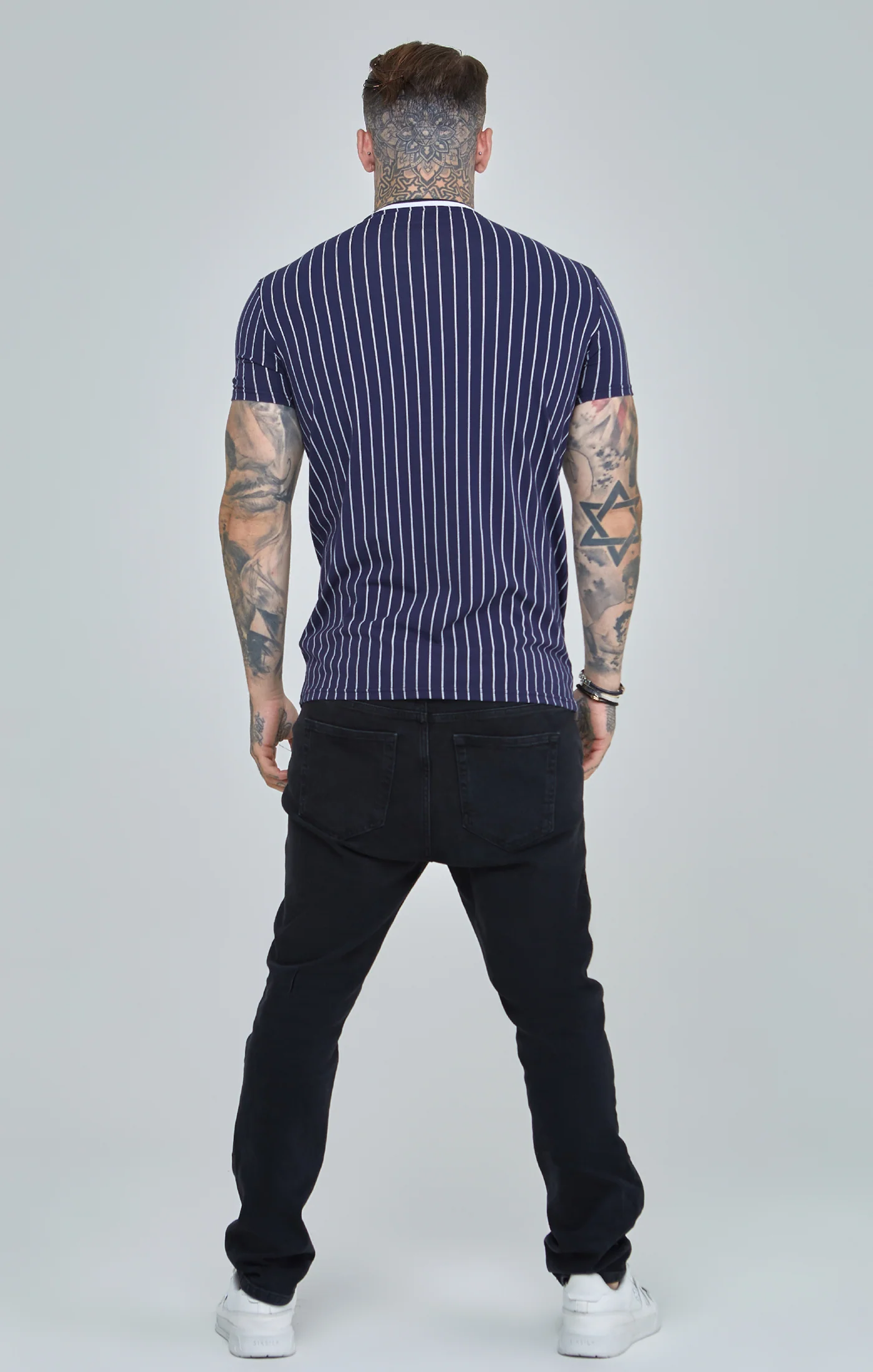Navy Pinstiripe Muscle Fit T-Shirt - Image 5