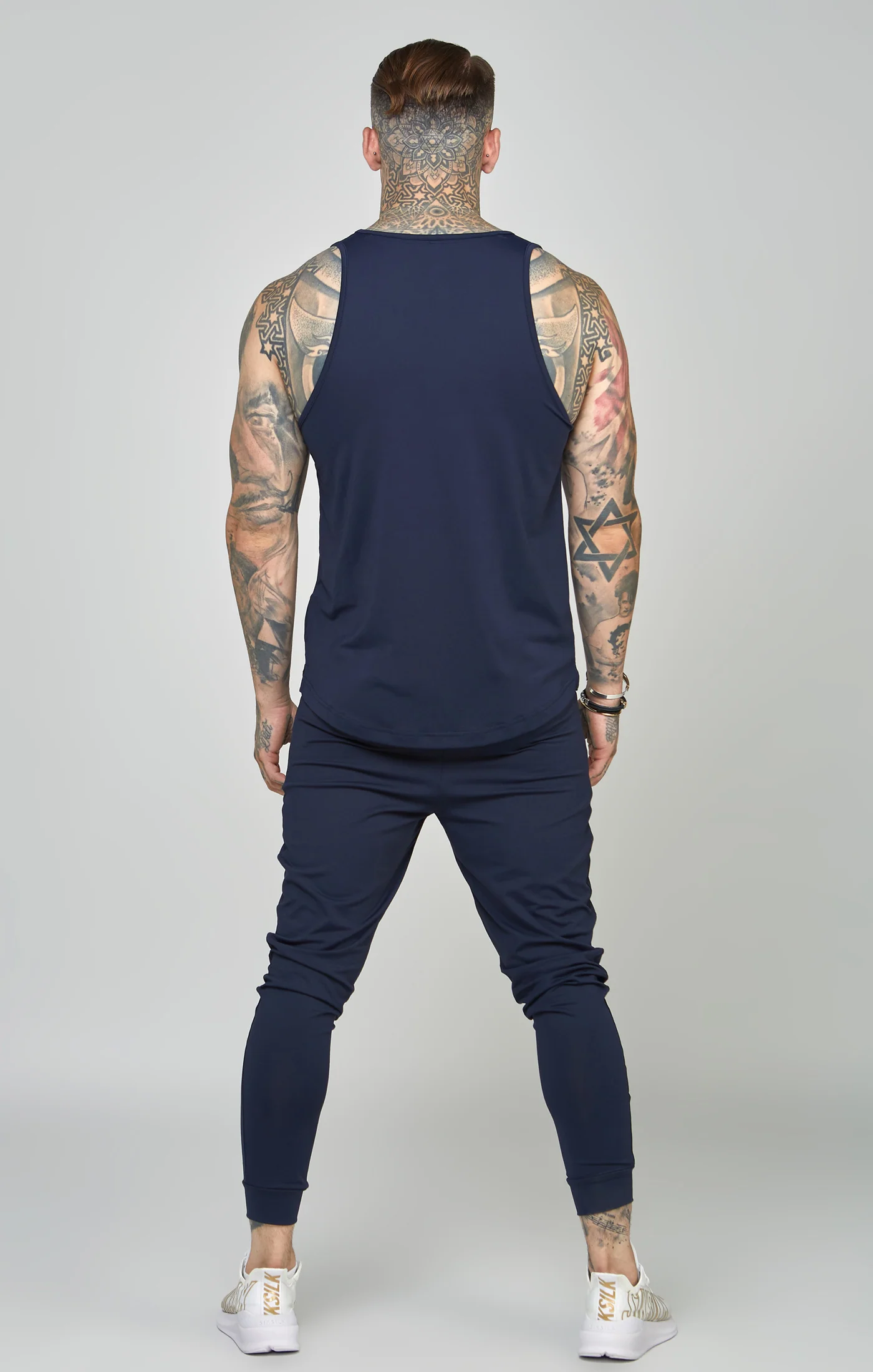 Navy Sports Curved Hem Muscle Fit Vest - Image 5