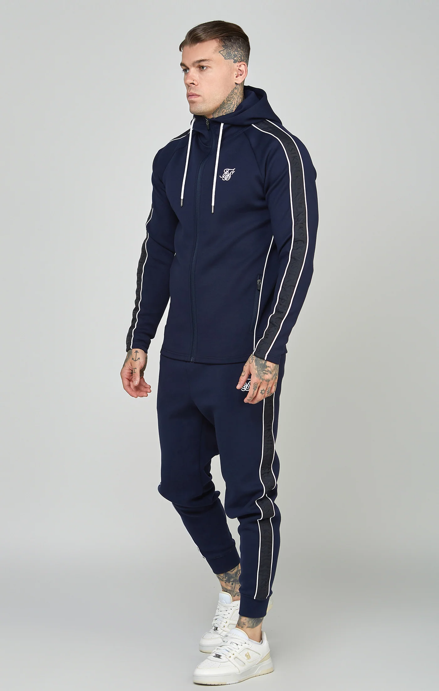 Navy Taped Zip Thru Hoodie & Jogger Set