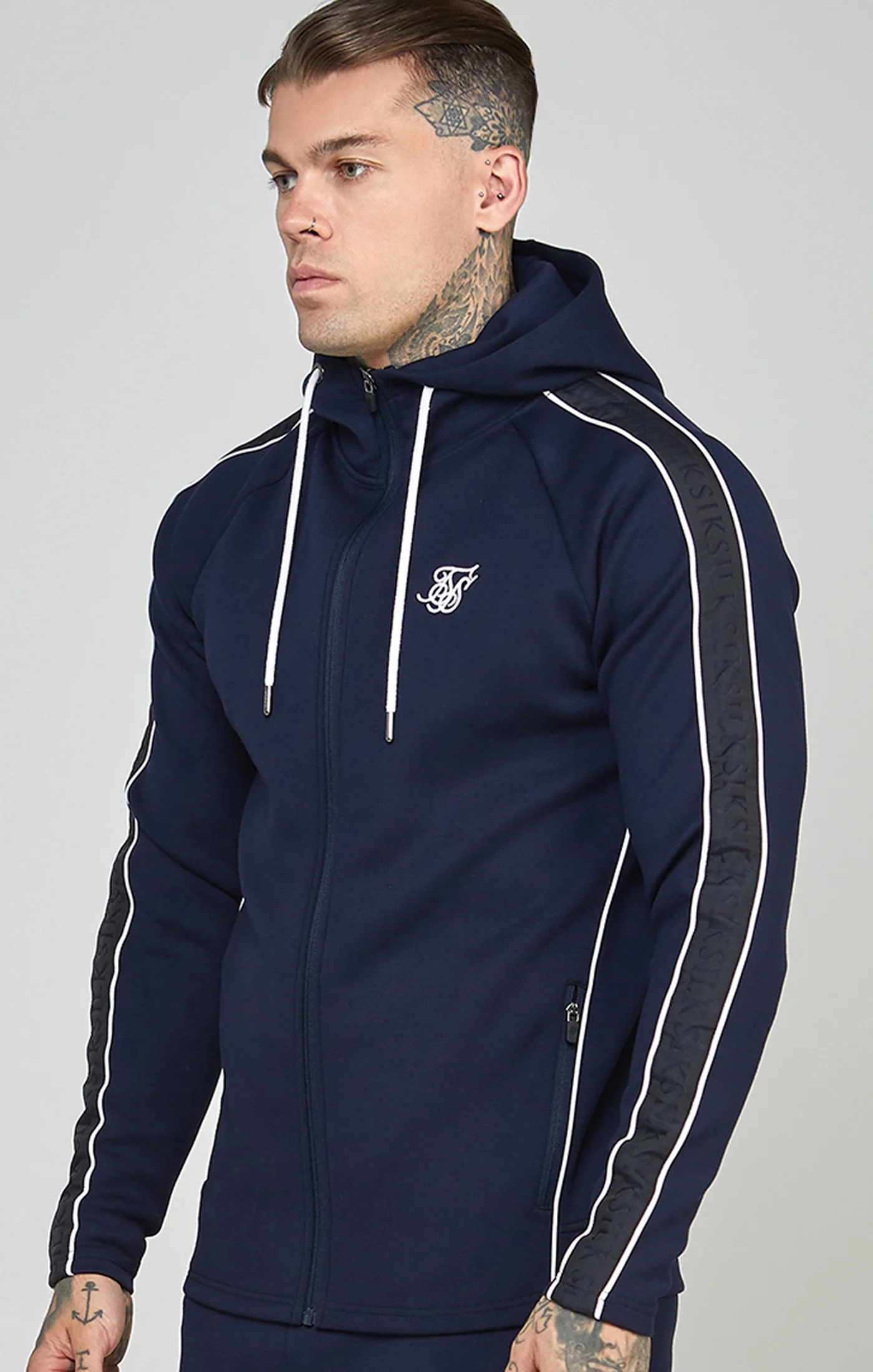 Navy Taped Zip Thru Hoodie & Jogger Set - Image 2