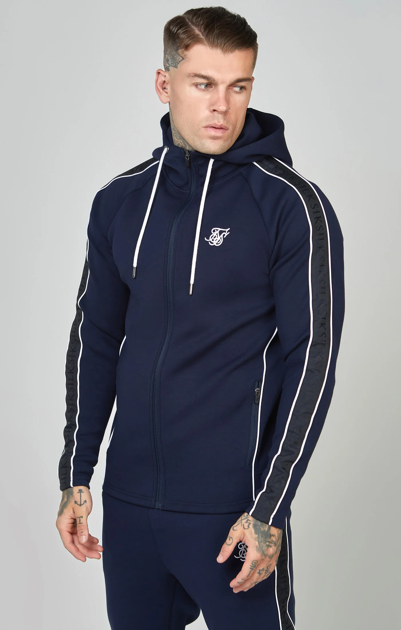 Navy Taped Zip Thru Hoodie & Jogger Set - Image 4