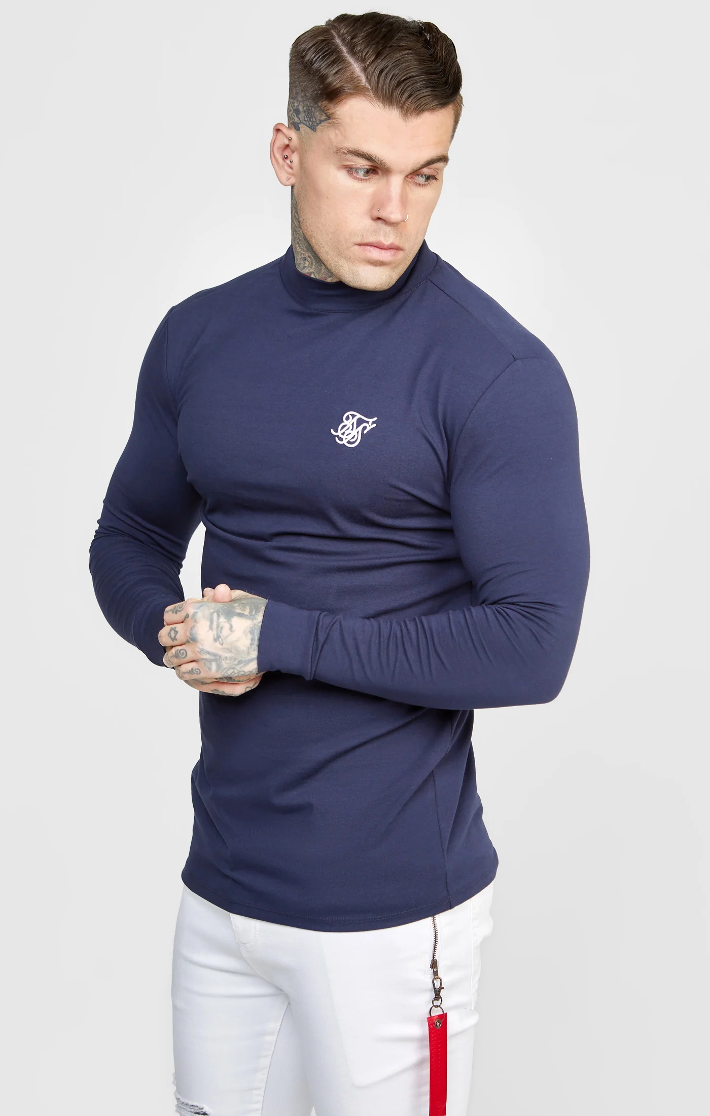 Navy Twin Pack Long Sleeve High Neck Muscle Fit T-Shirt - Image 2
