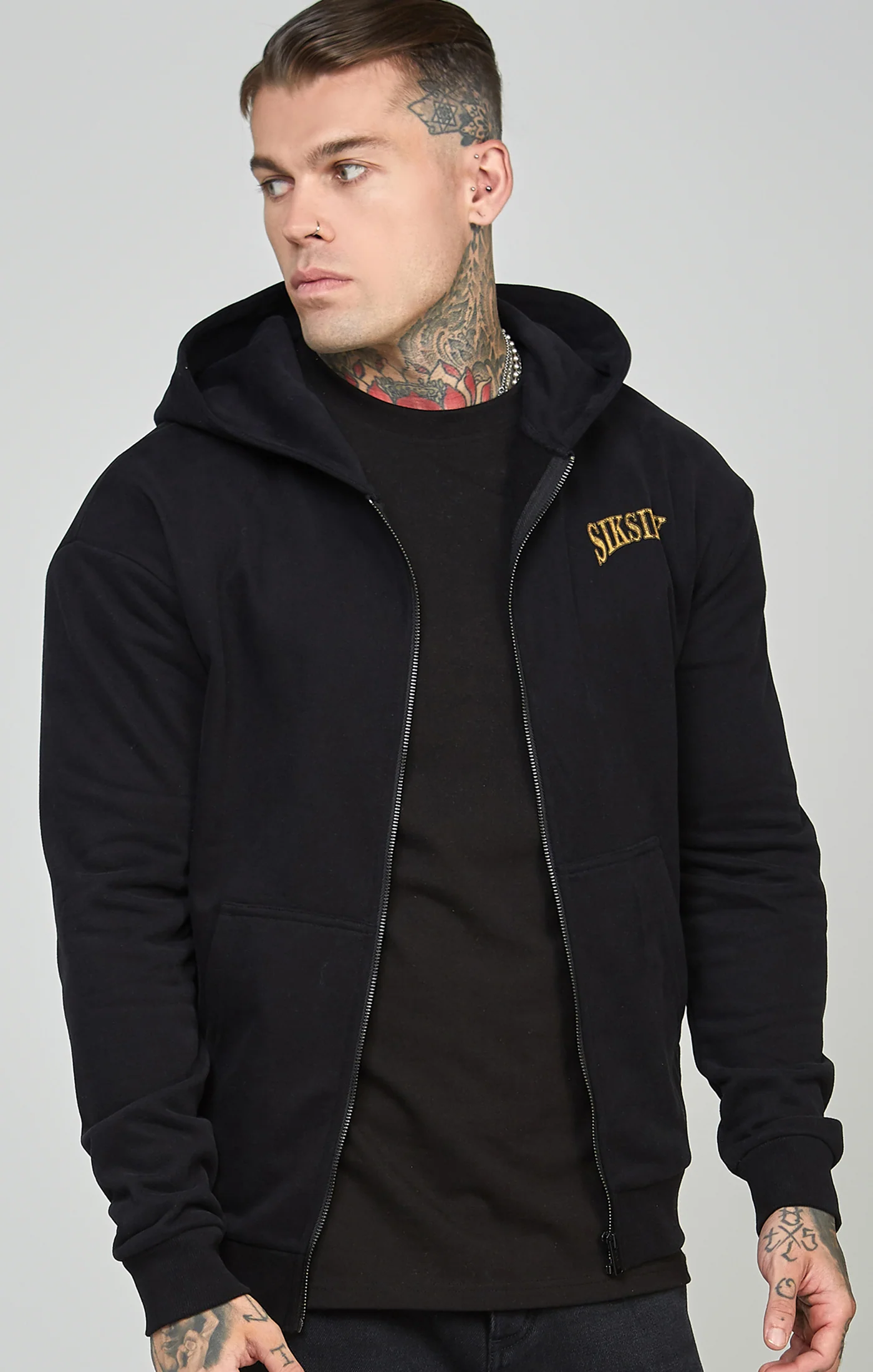 Oversized Crest Logo Zip Through Hoodie