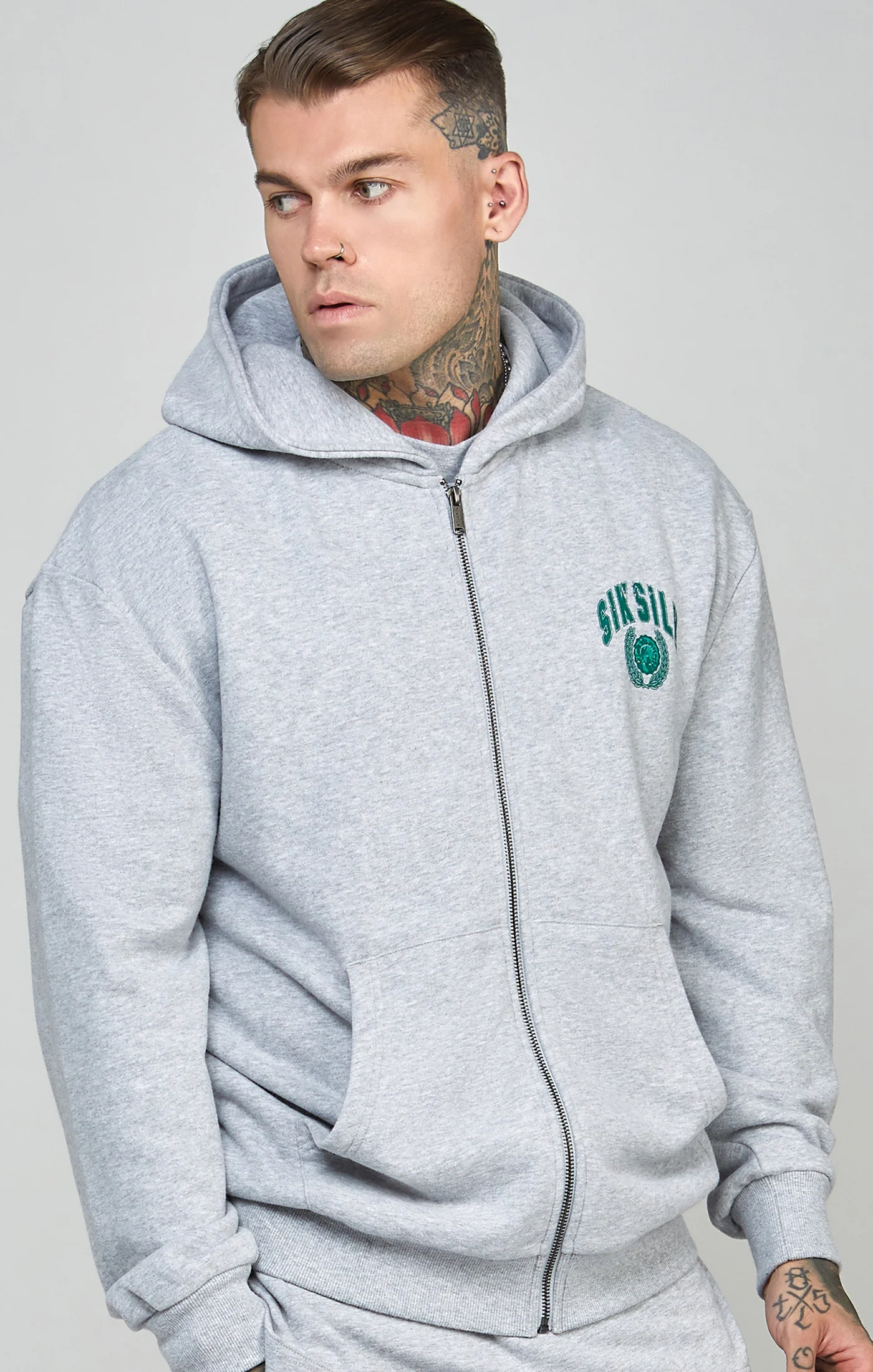 Oversized Varsity Logo Zip Through Hoodie