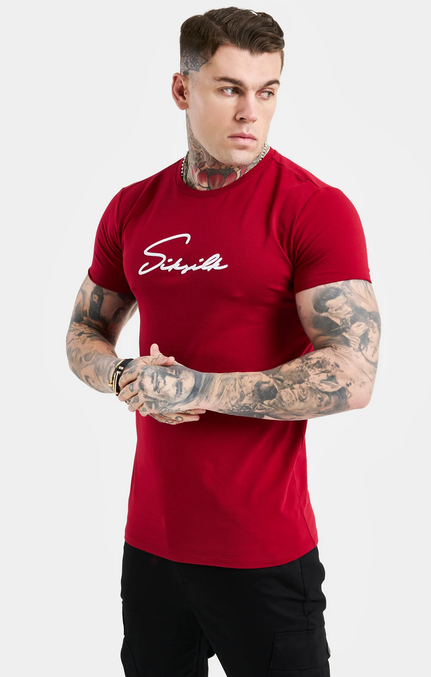 Red Script Embroidery Muscle Fit T-Shirt