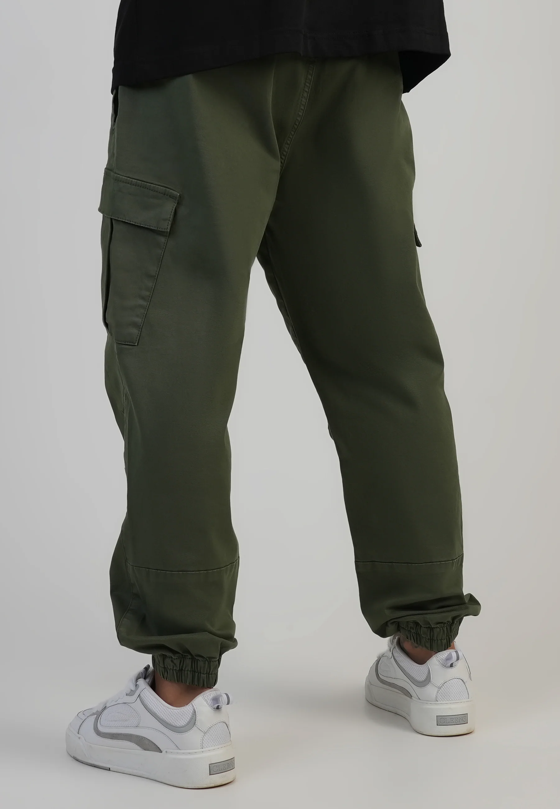Khaki Green Regular Fit Cargos - Image 3
