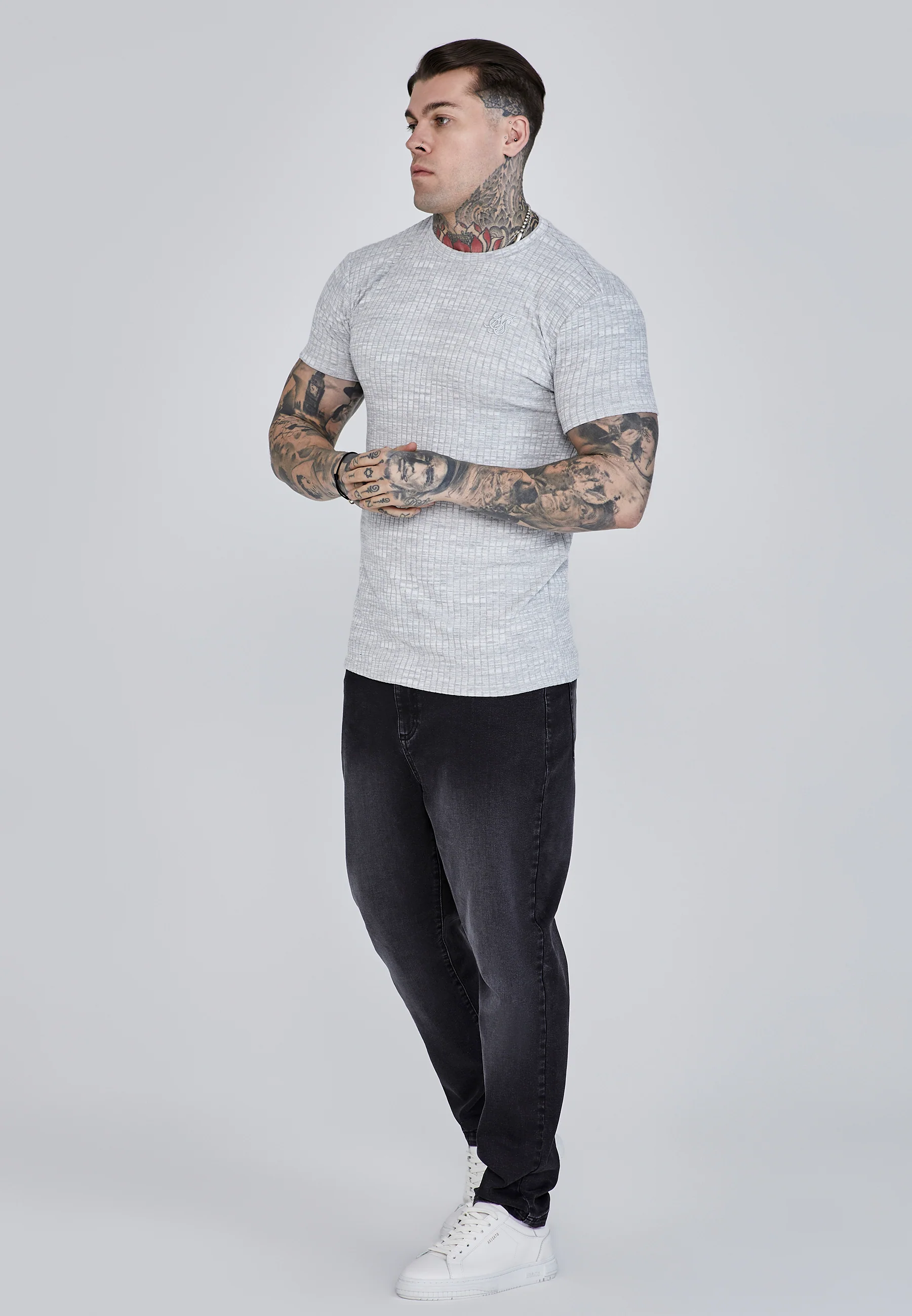 Light Grey Rib Knit T-Shirt - Image 4