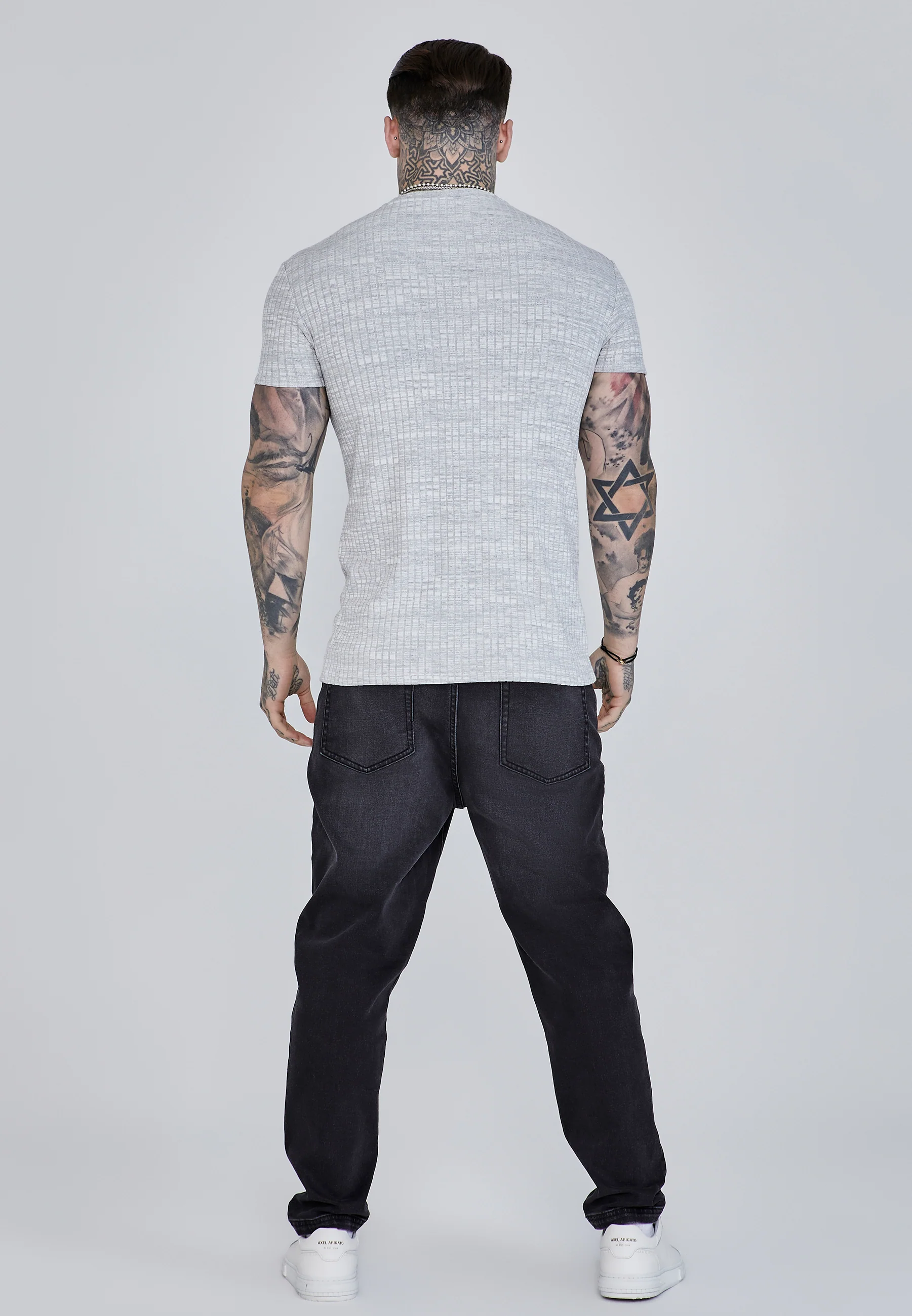 Light Grey Rib Knit T-Shirt - Image 5