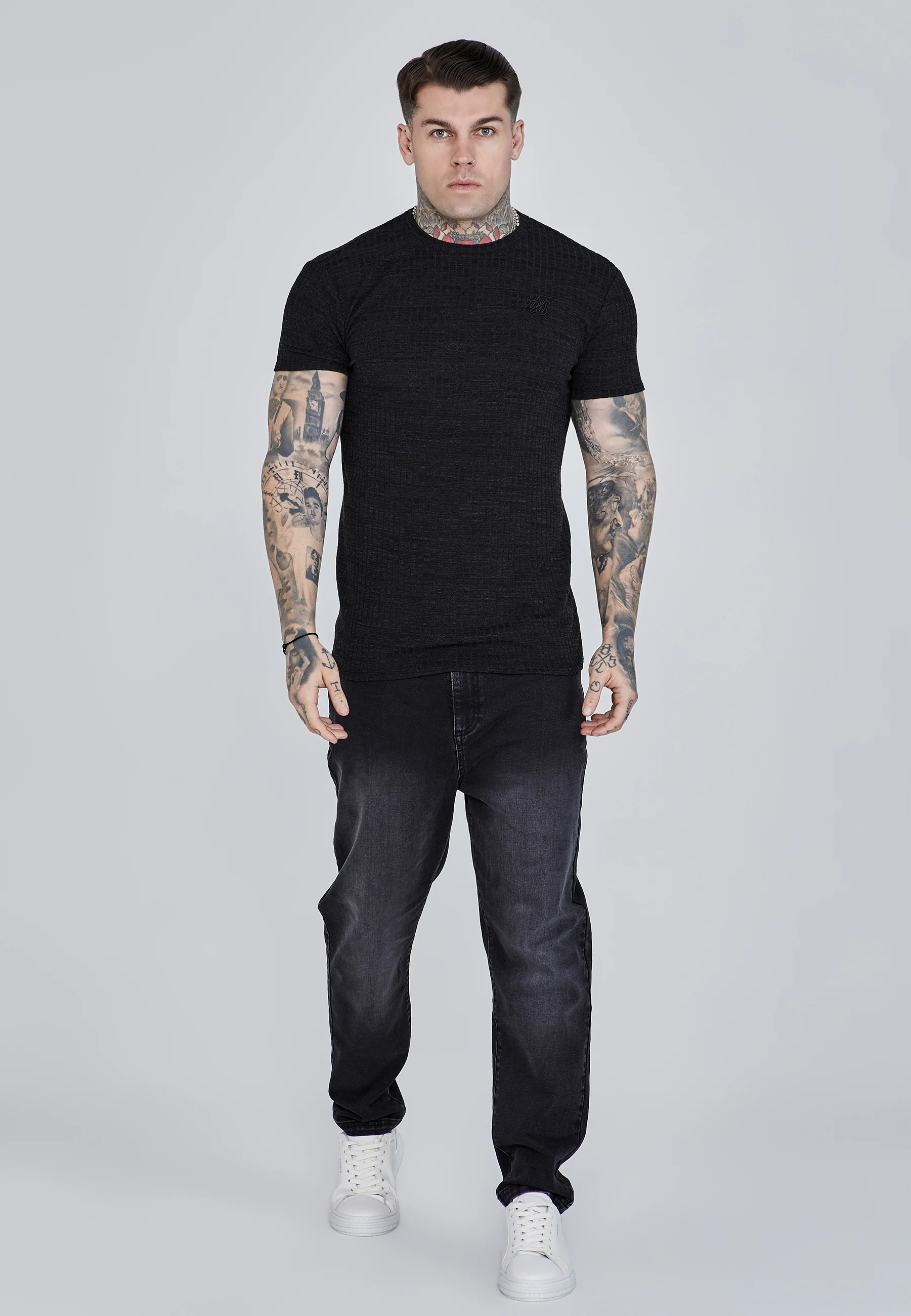 Black Rib Knit T-Shirt - Image 2