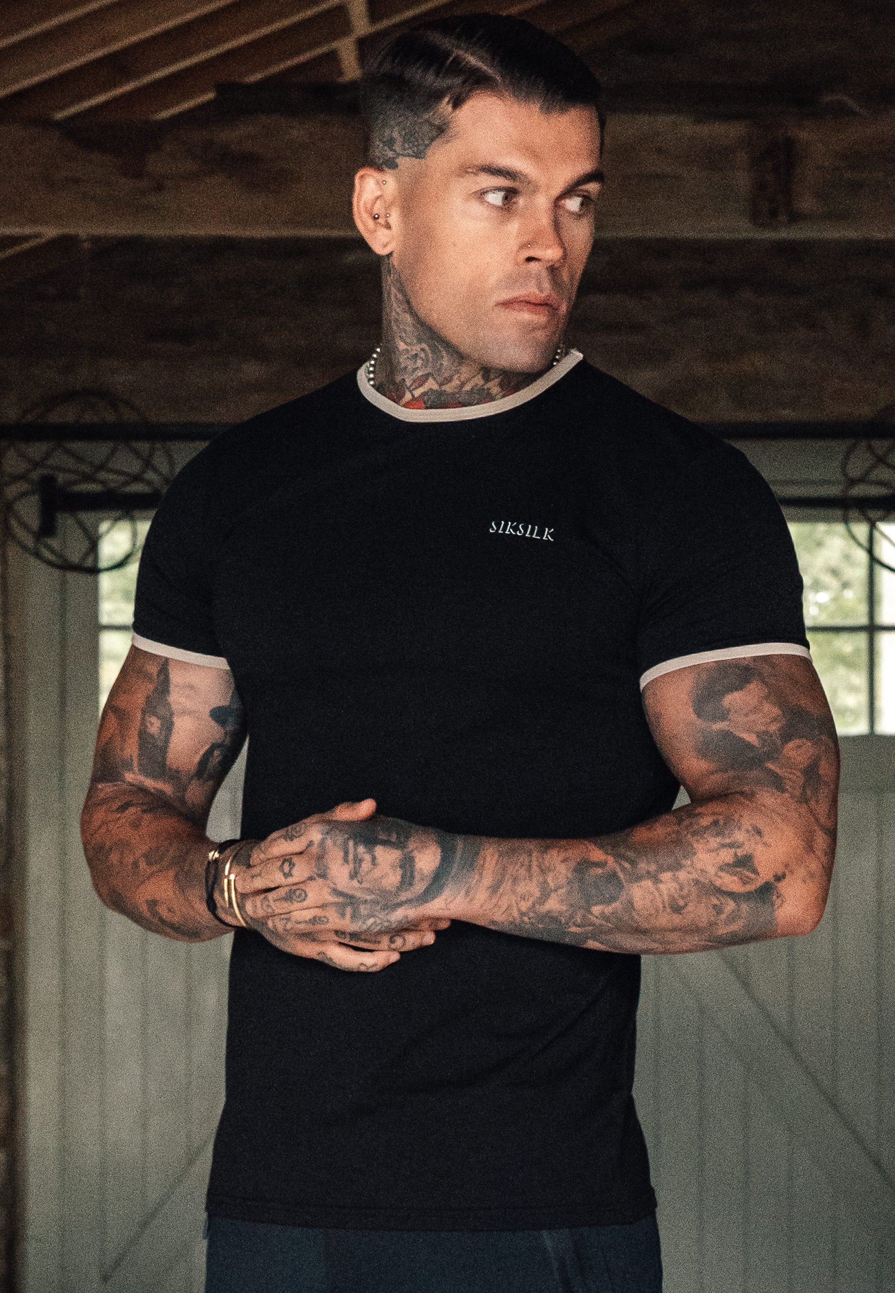 Black and Ecru Ringer T-Shirt