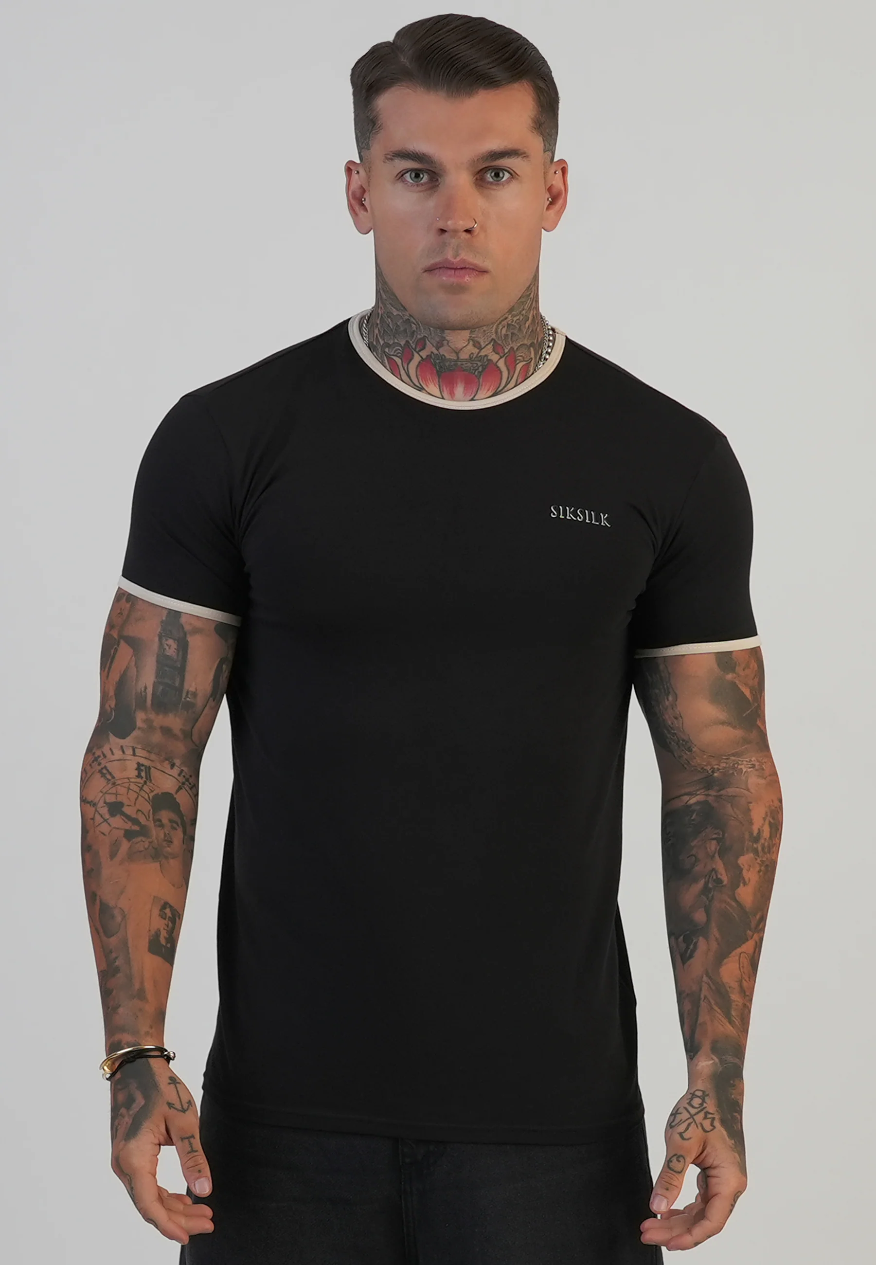 Black and Ecru Ringer T-Shirt - Image 2