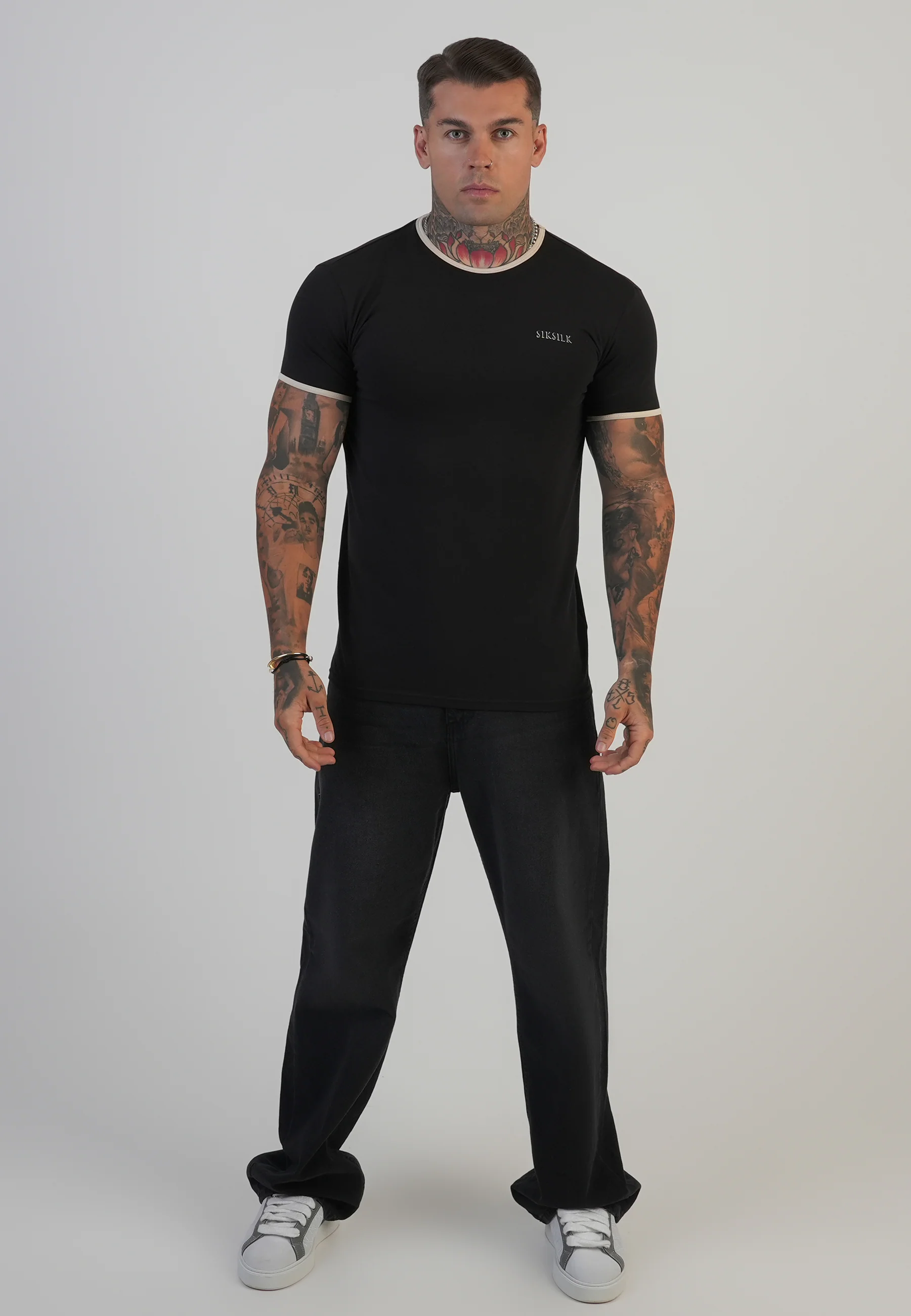 Black and Ecru Ringer T-Shirt - Image 4