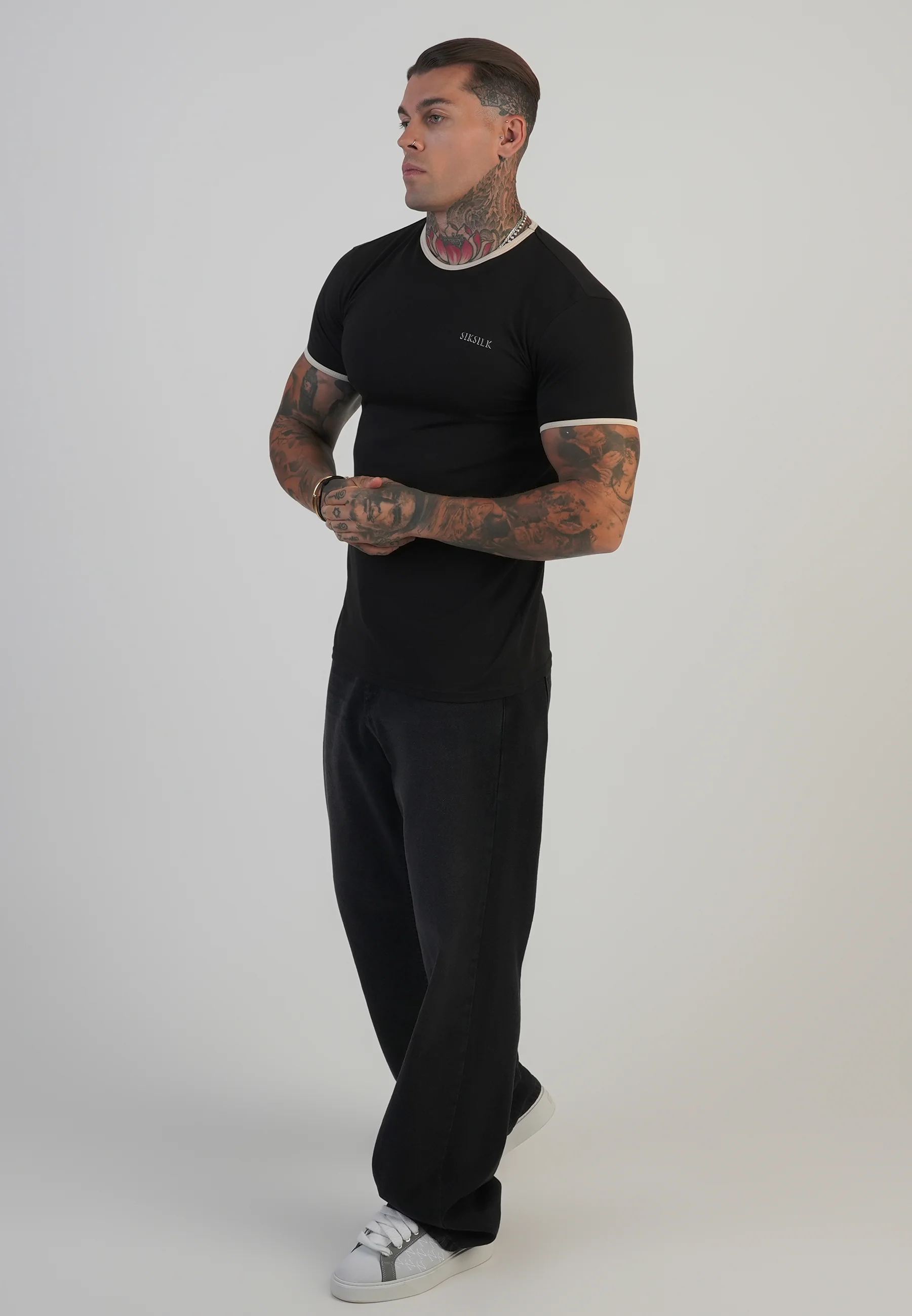 Black and Ecru Ringer T-Shirt - Image 5