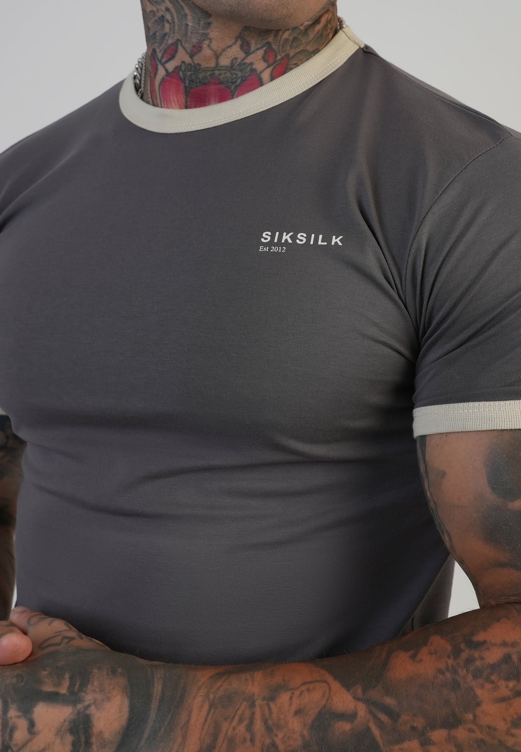 Grey and Ecru Ringer T-Shirt - Image 2