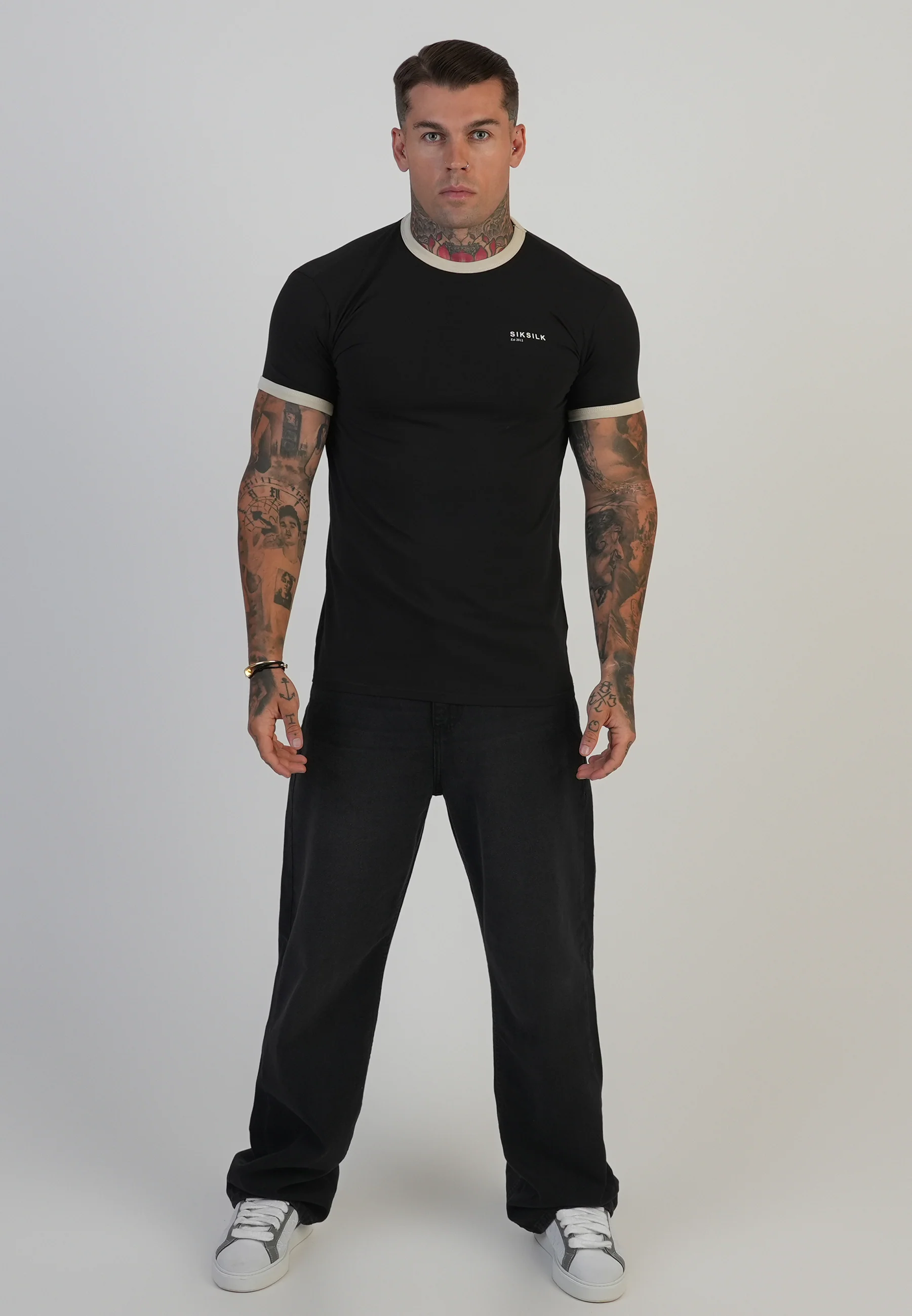 Black and Ecru Ringer T-Shirt - Image 3