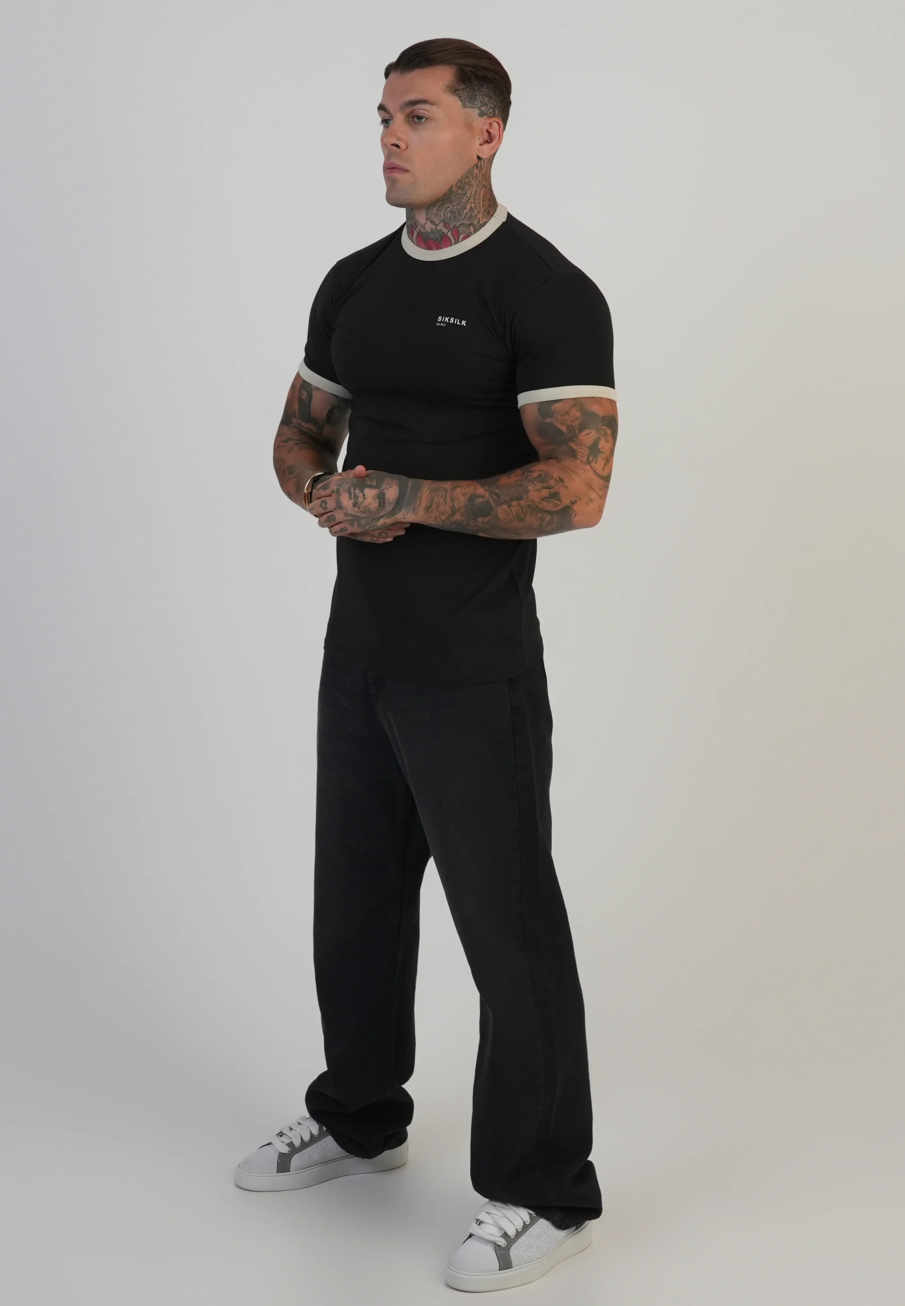 Black and Ecru Ringer T-Shirt - Image 4