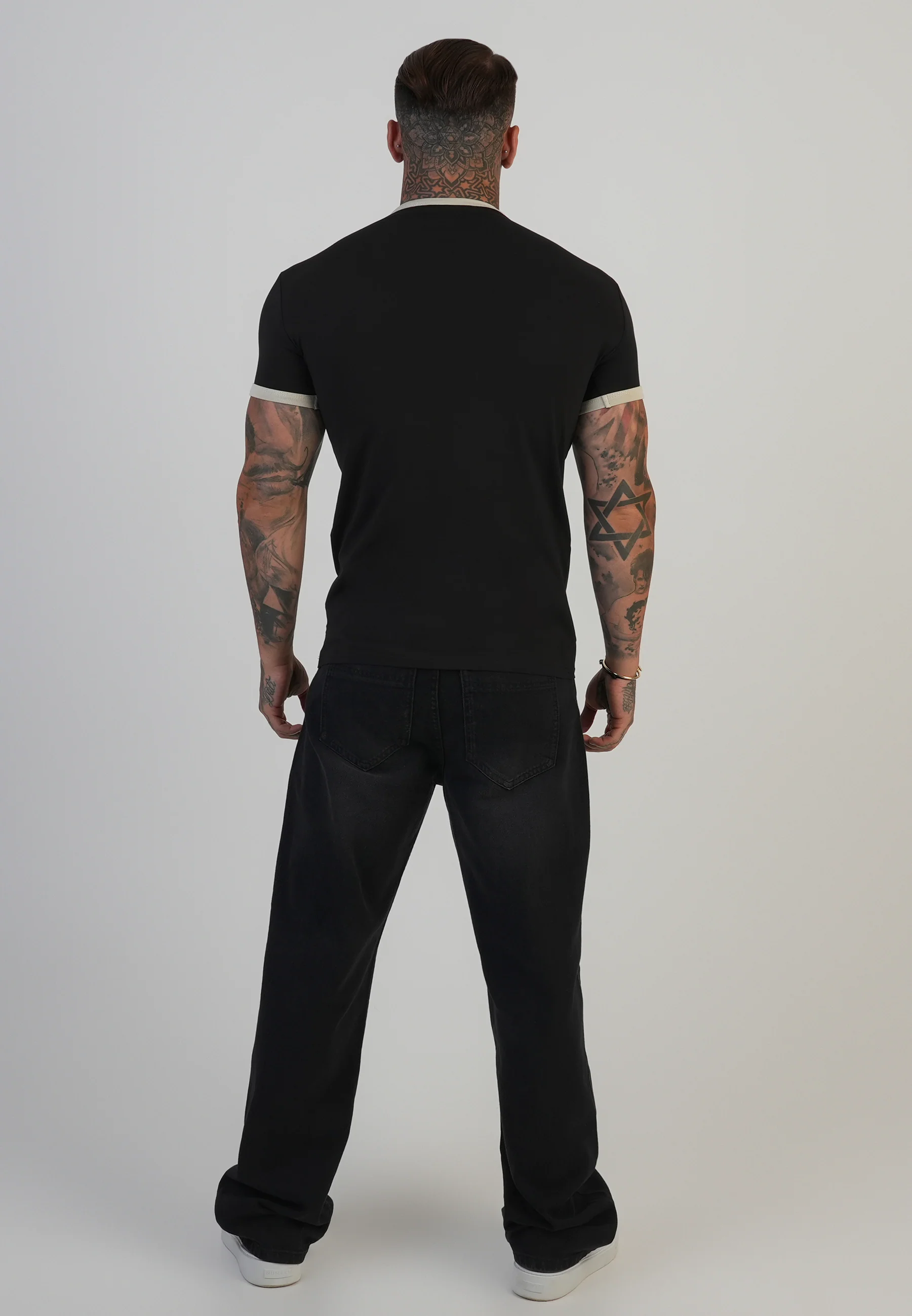 Black and Ecru Ringer T-Shirt - Image 5
