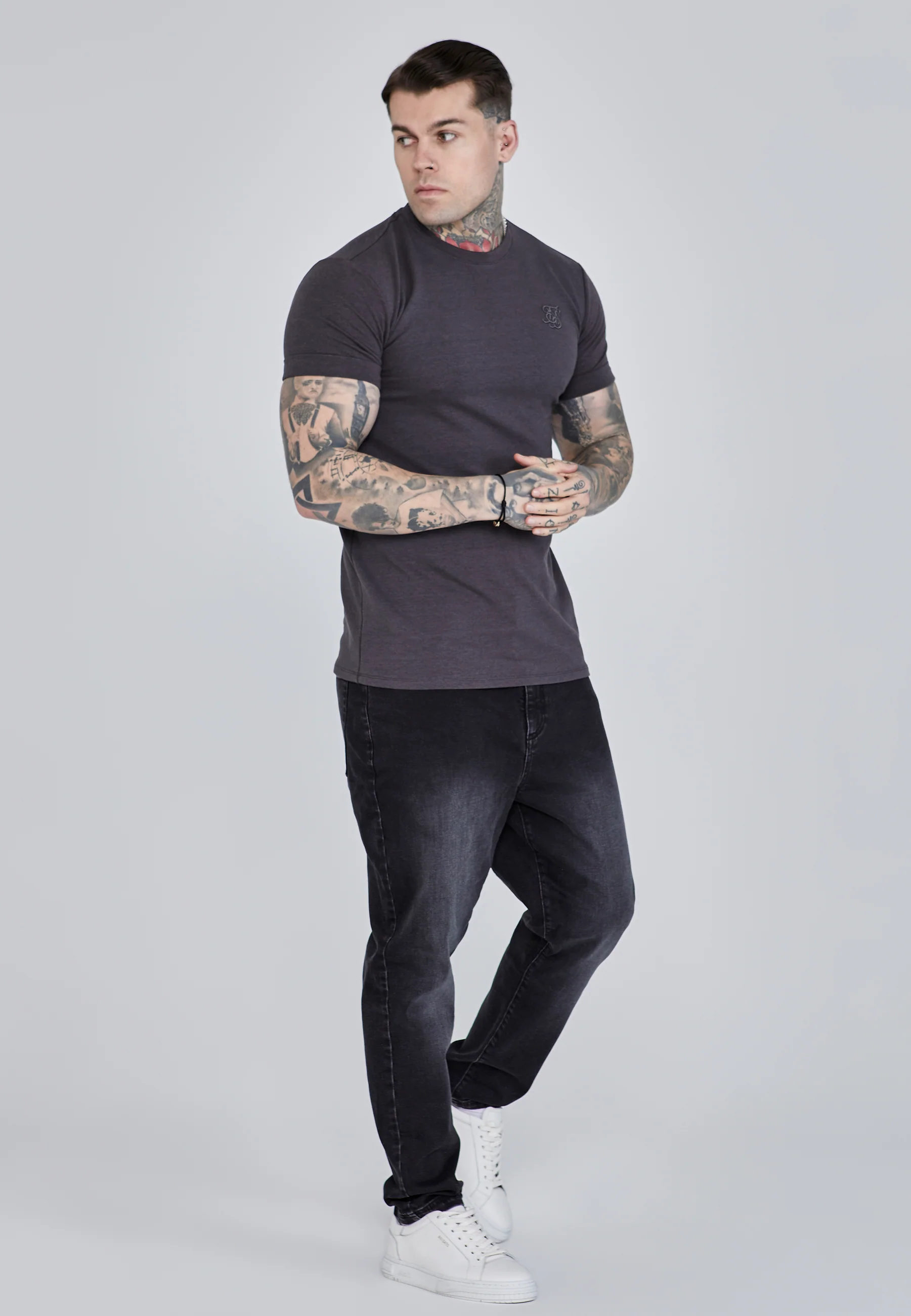 Grey Roll Sleeve T-Shirt - Image 4