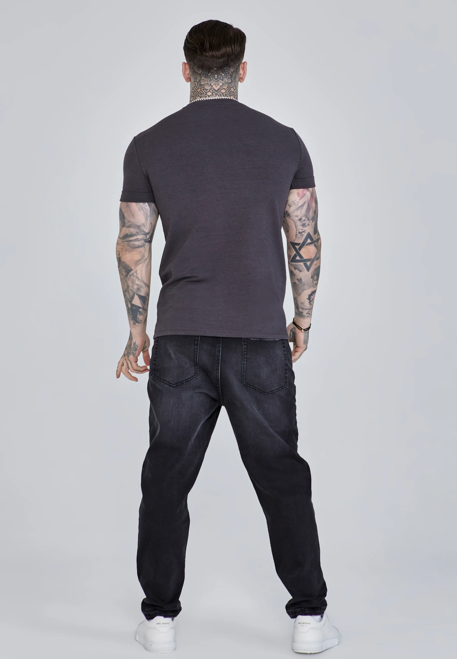 Grey Roll Sleeve T-Shirt - Image 5