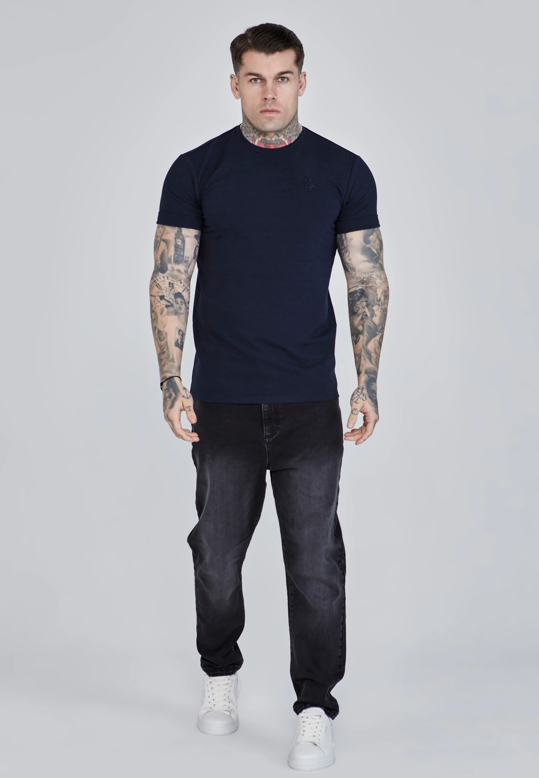 Navy Roll Sleeve T-Shirt - Image 2
