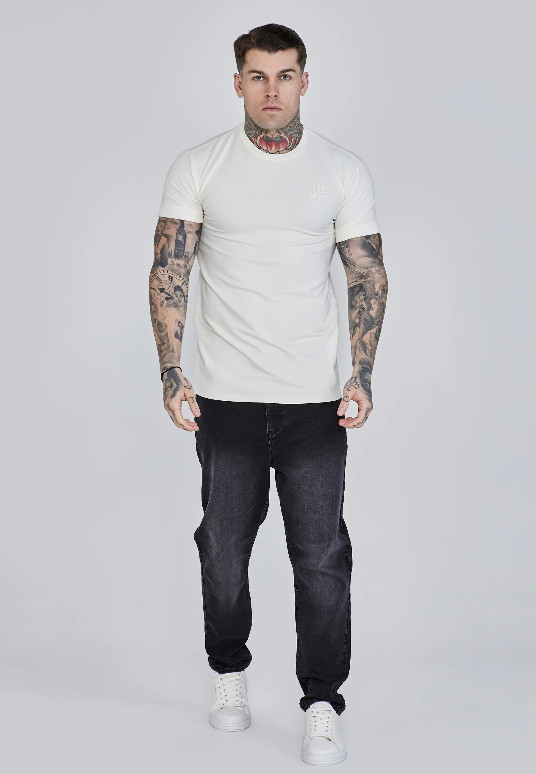 Ecru Roll Sleeve T-Shirt - Image 2