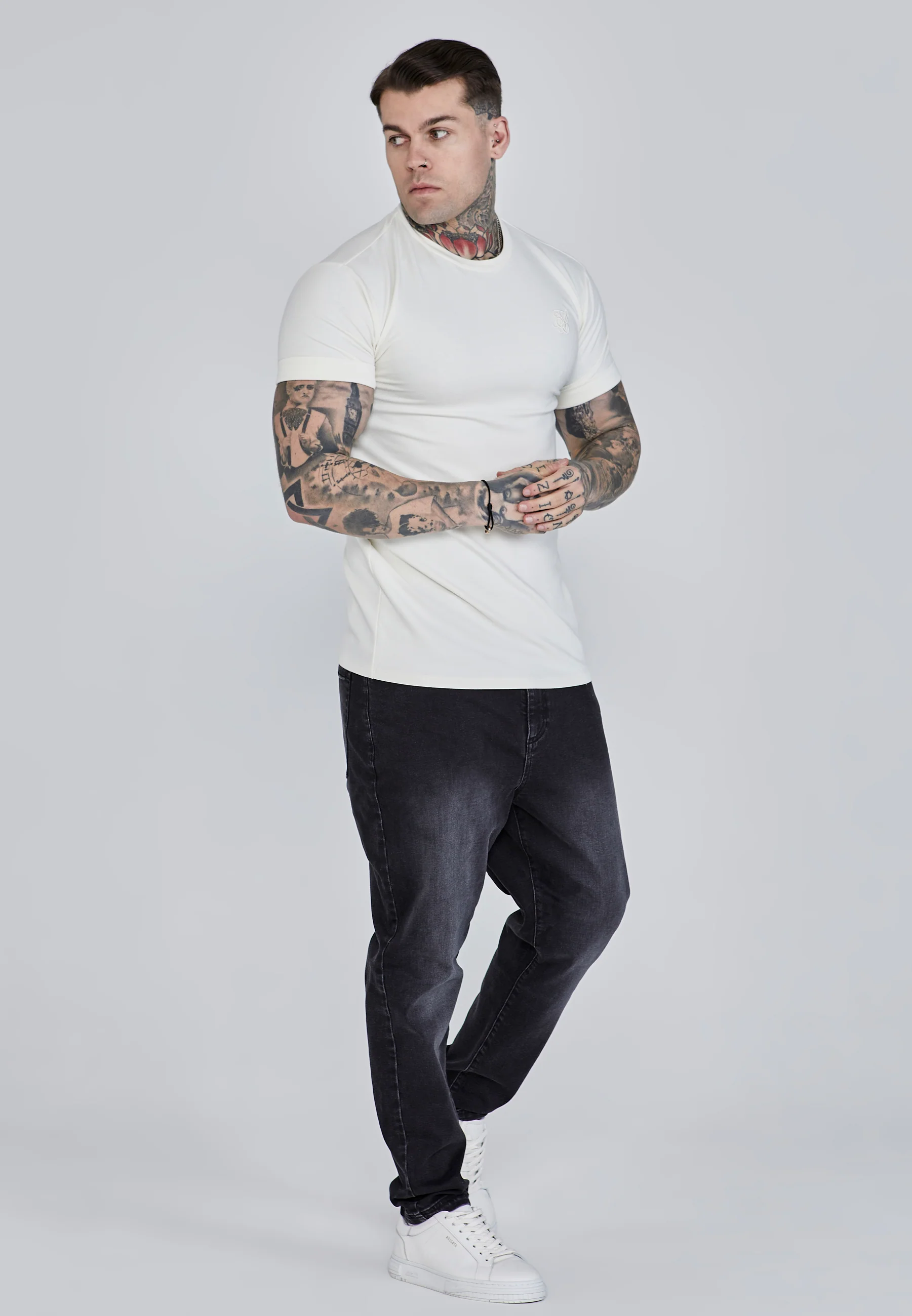 Ecru Roll Sleeve T-Shirt - Image 4