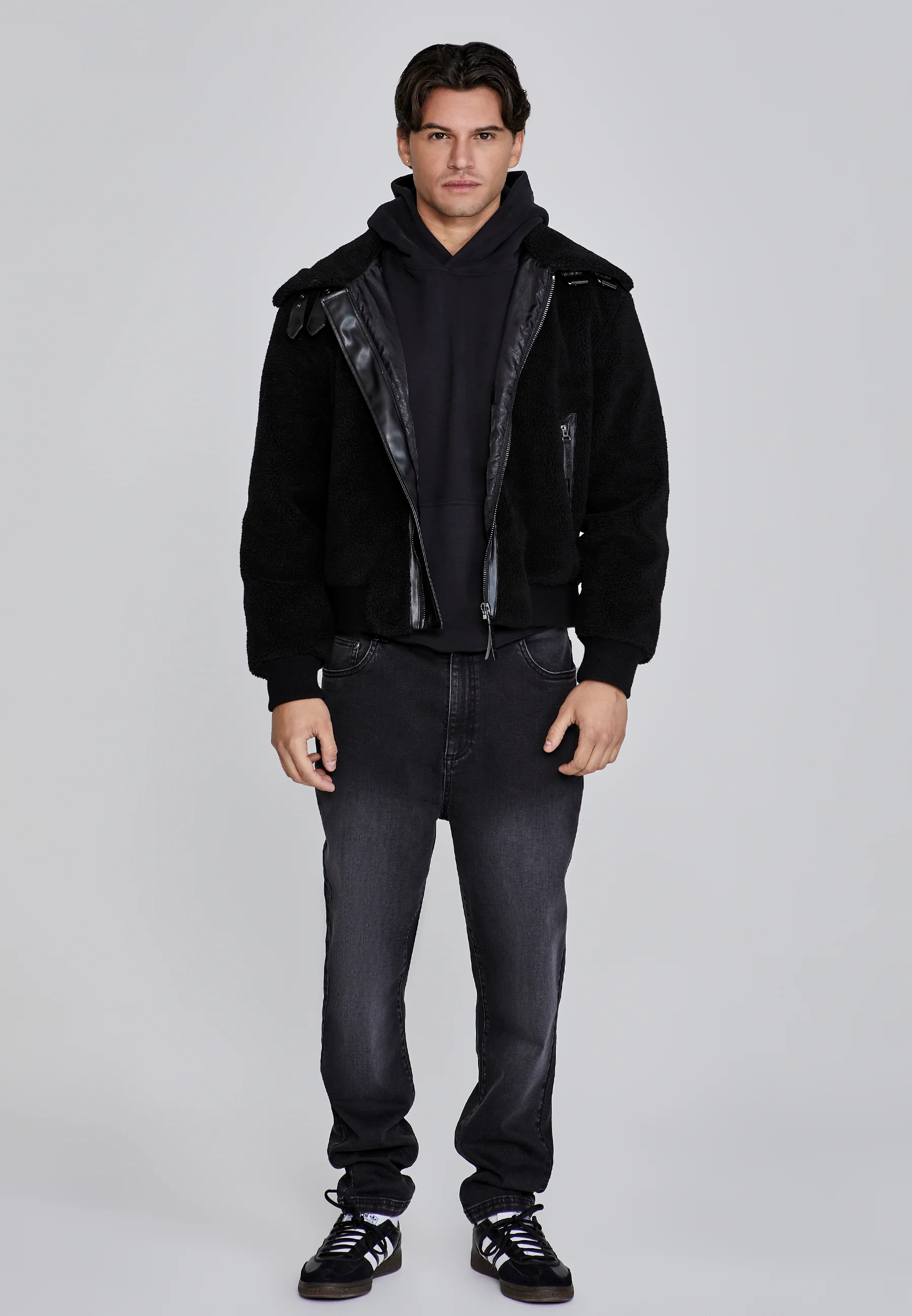 Black Sherpa Bomber Jacket - Image 2
