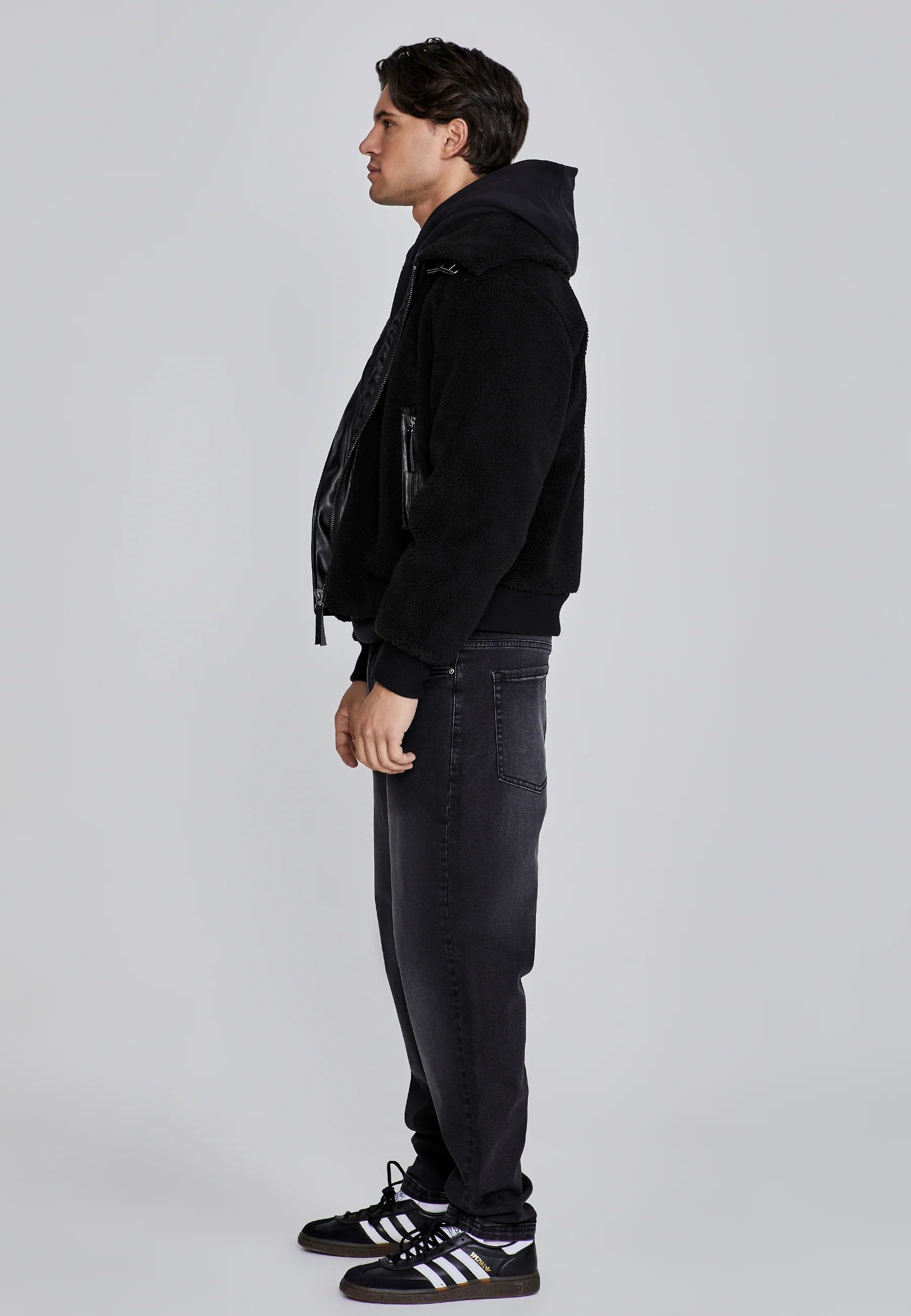 Black Sherpa Bomber Jacket - Image 4