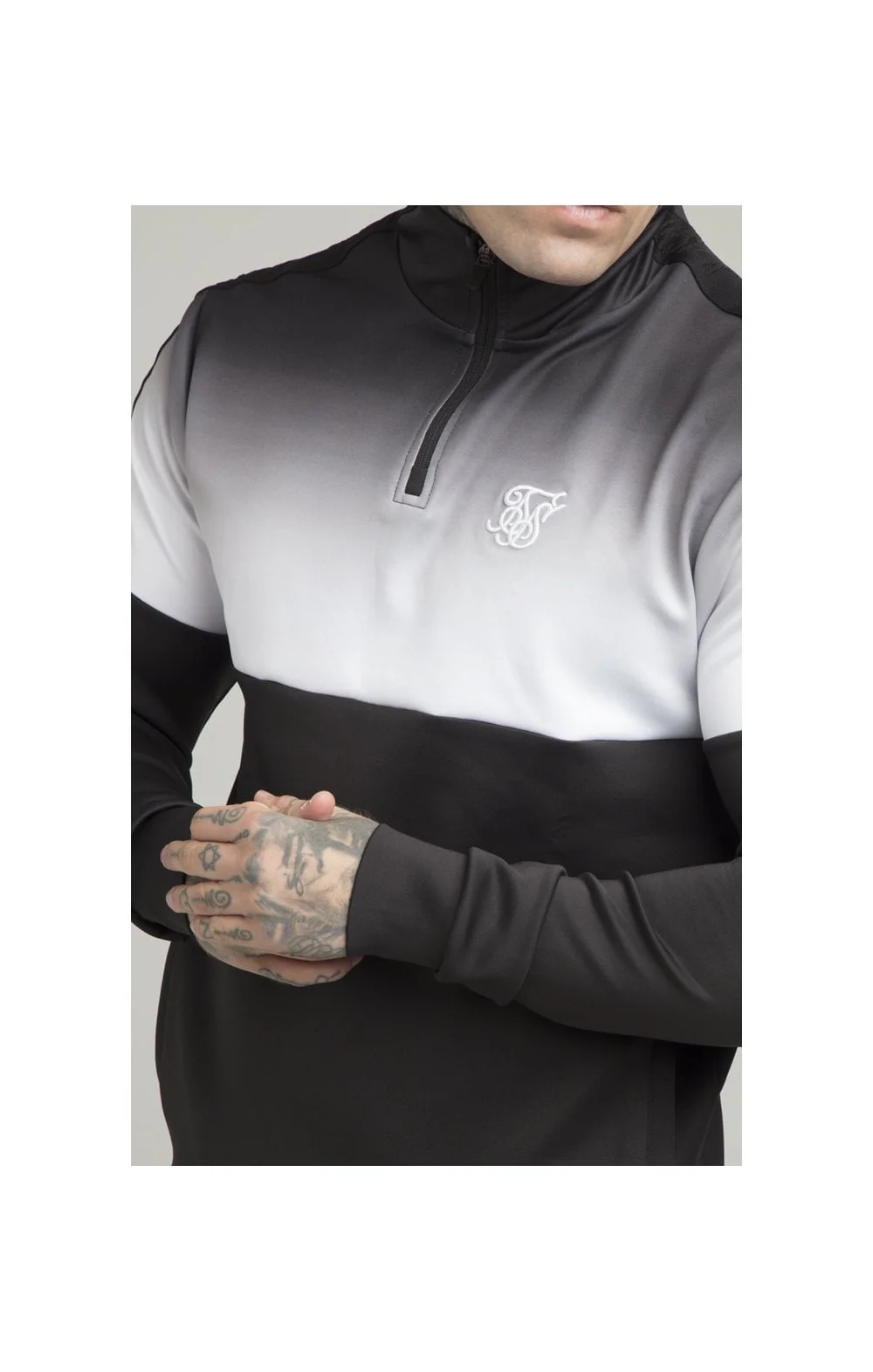 SikSilk 1/4 Zip Fade Track Top - Black & White - Image 2