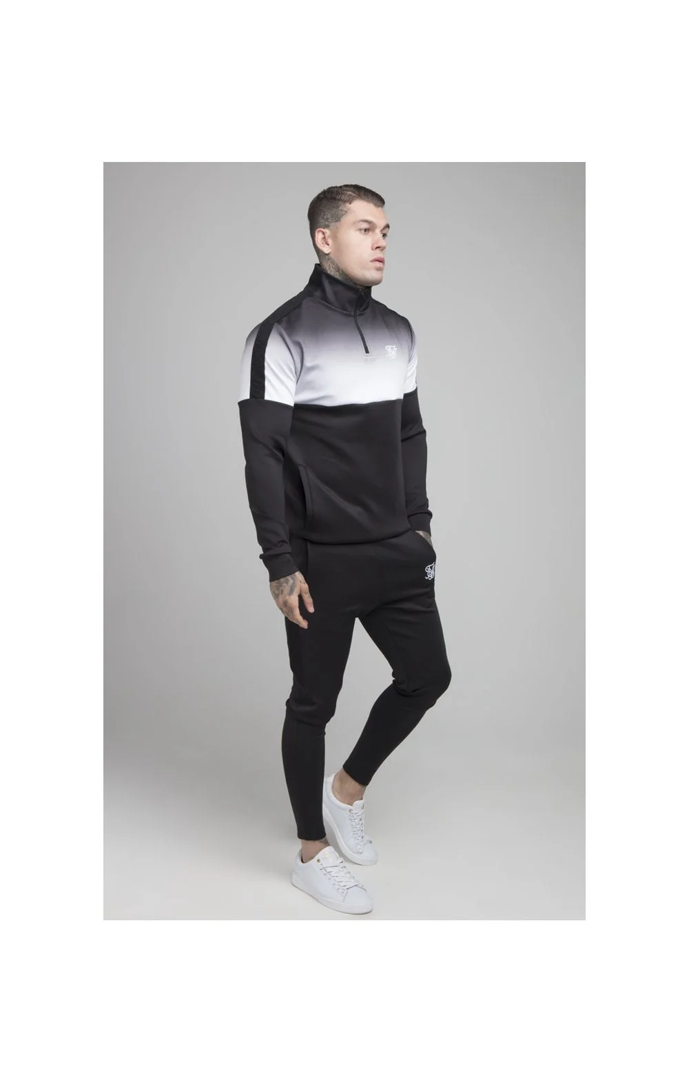 SikSilk 1/4 Zip Fade Track Top - Black & White - Image 4