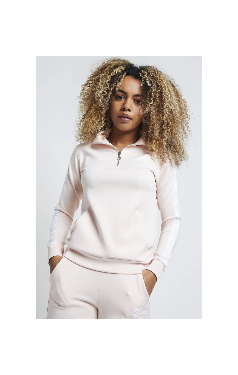 SikSilk 1/4 Zip Tape Track Top - Cloud Pink - Image 2