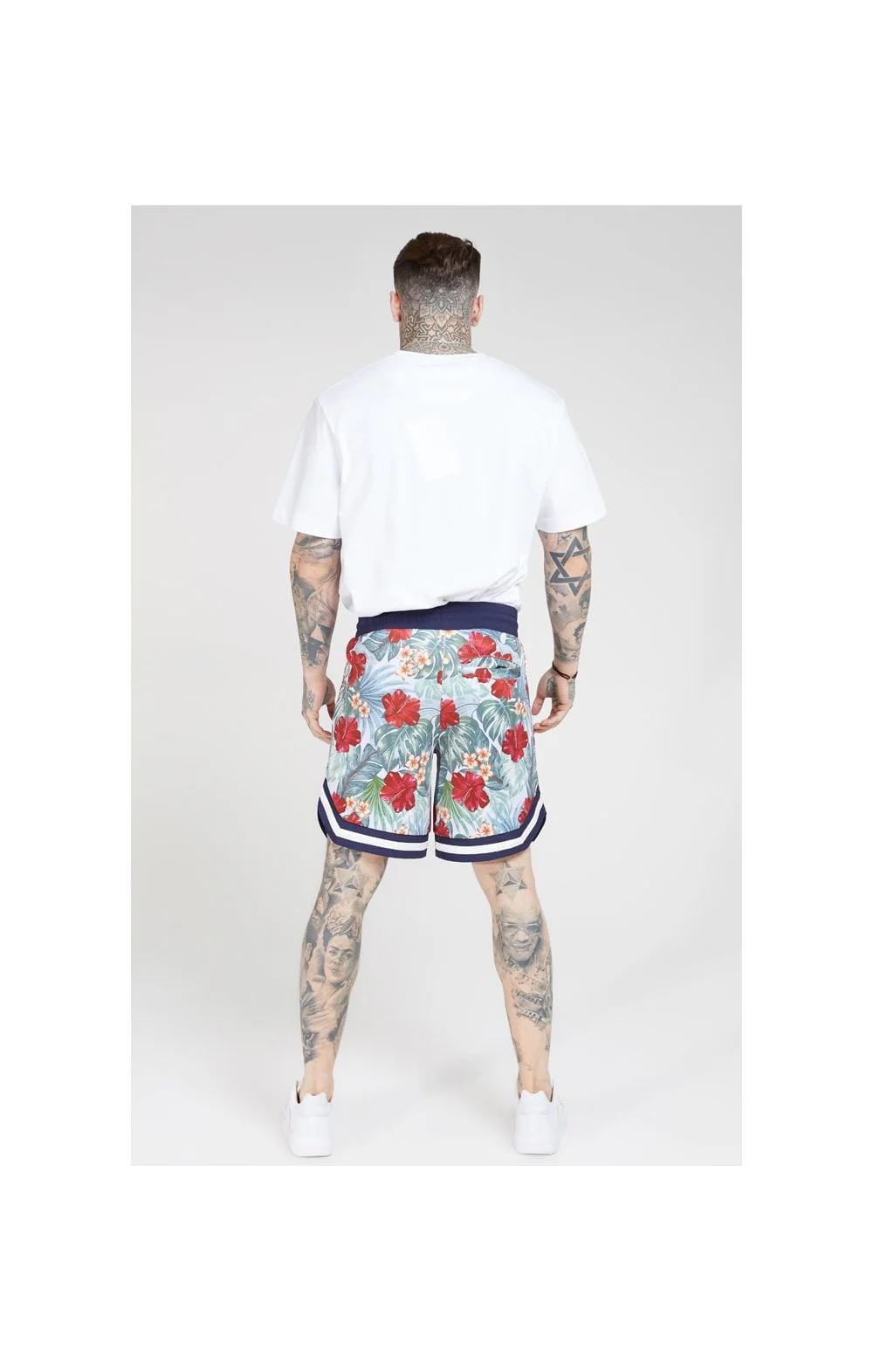 SikSilk 70's Floral Basketball Shorts - Navy & White - Image 5