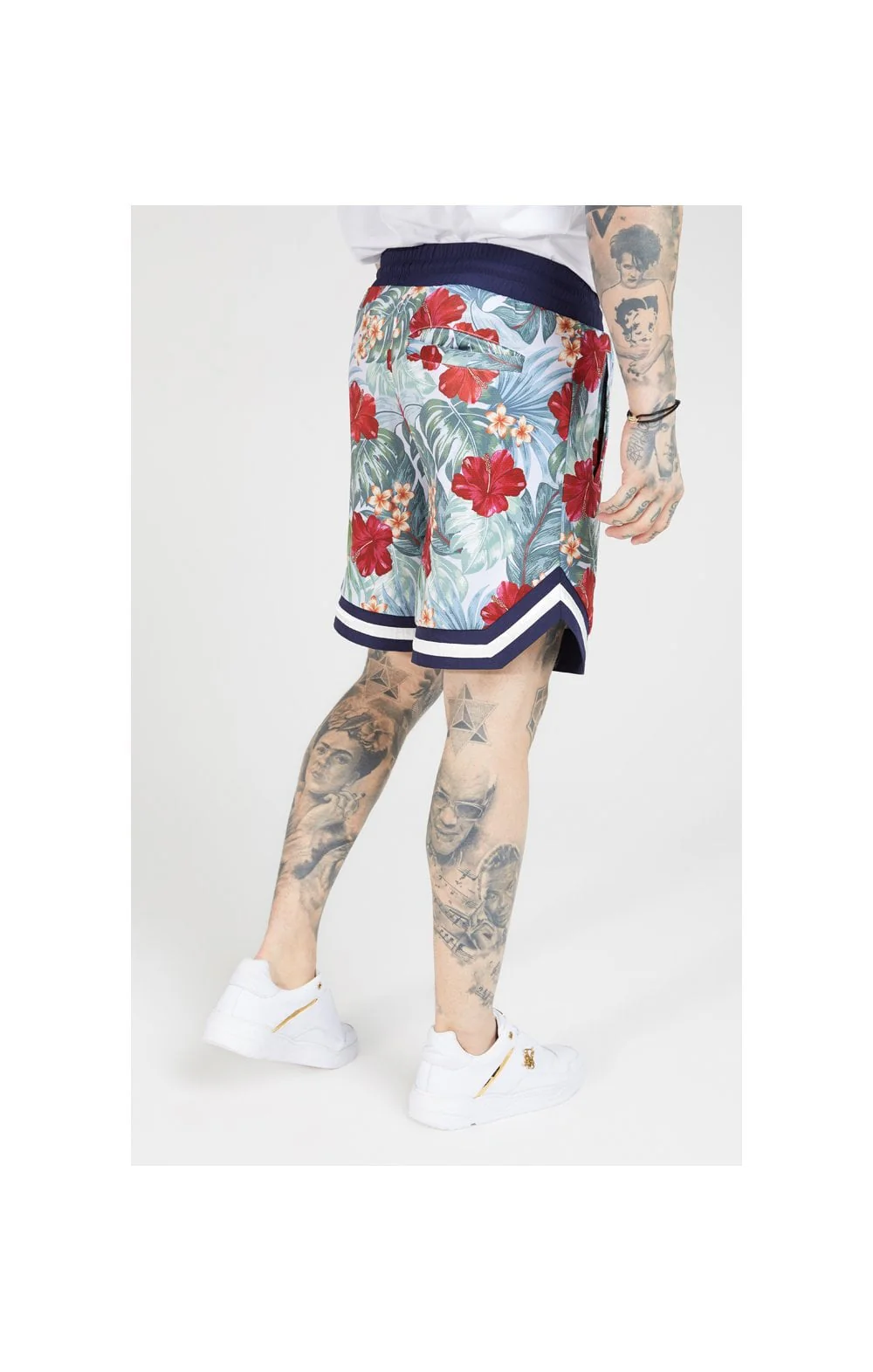 SikSilk 70's Floral Basketball Shorts - Navy & White - Image 7