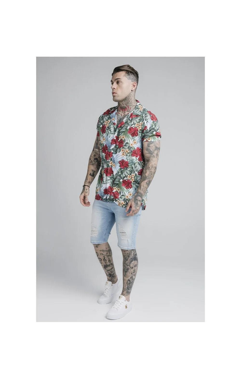 SikSilk 70's Floral Resort Shirt – White - Image 3