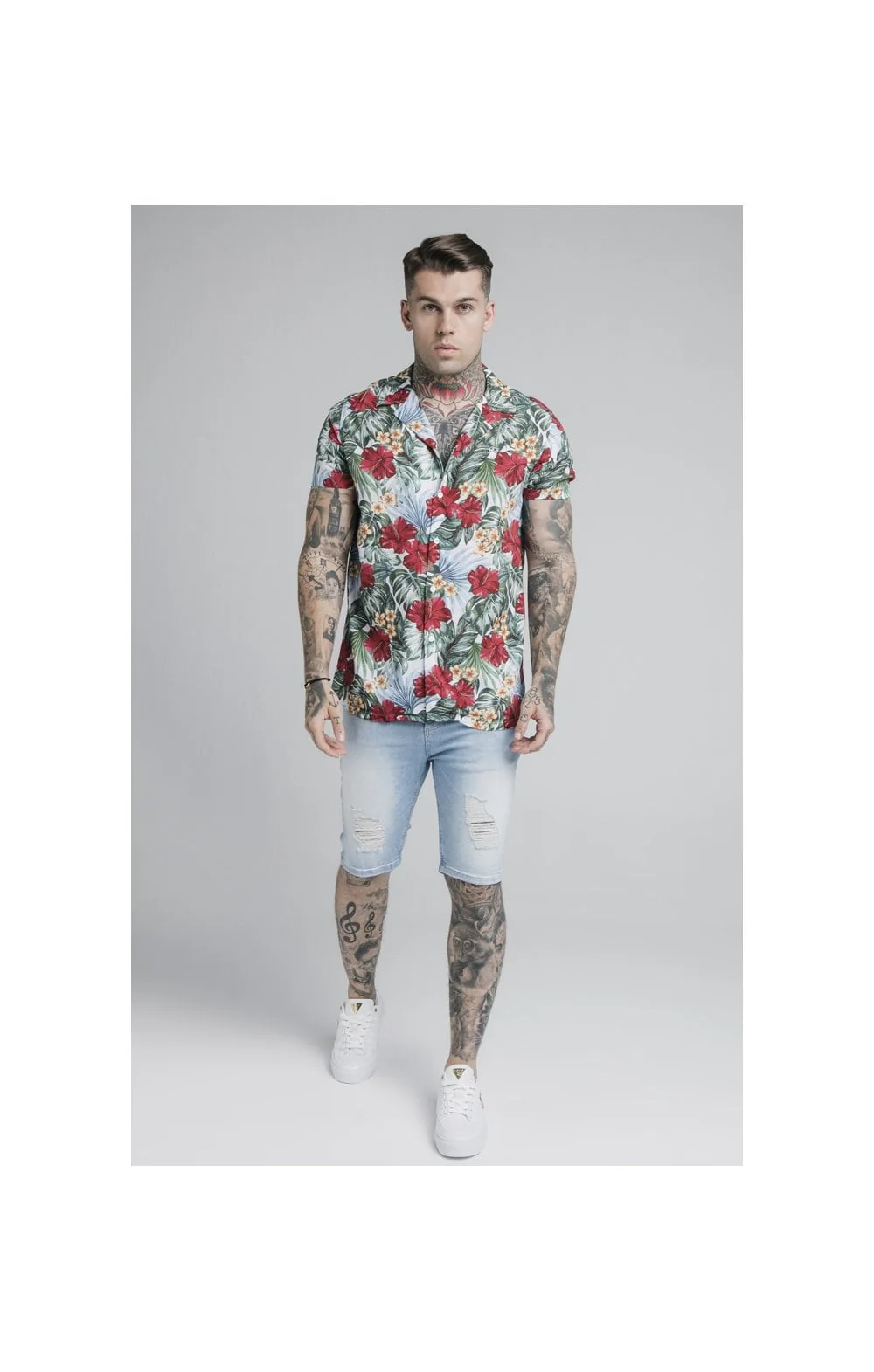 SikSilk 70's Floral Resort Shirt – White - Image 4