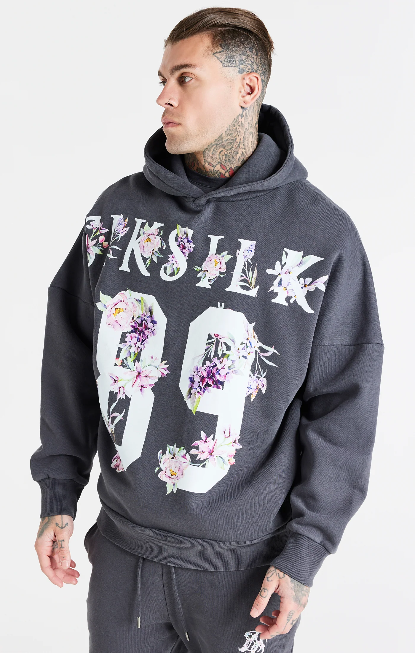 Grey Acid Floral Overhead Hoodie - Image 2