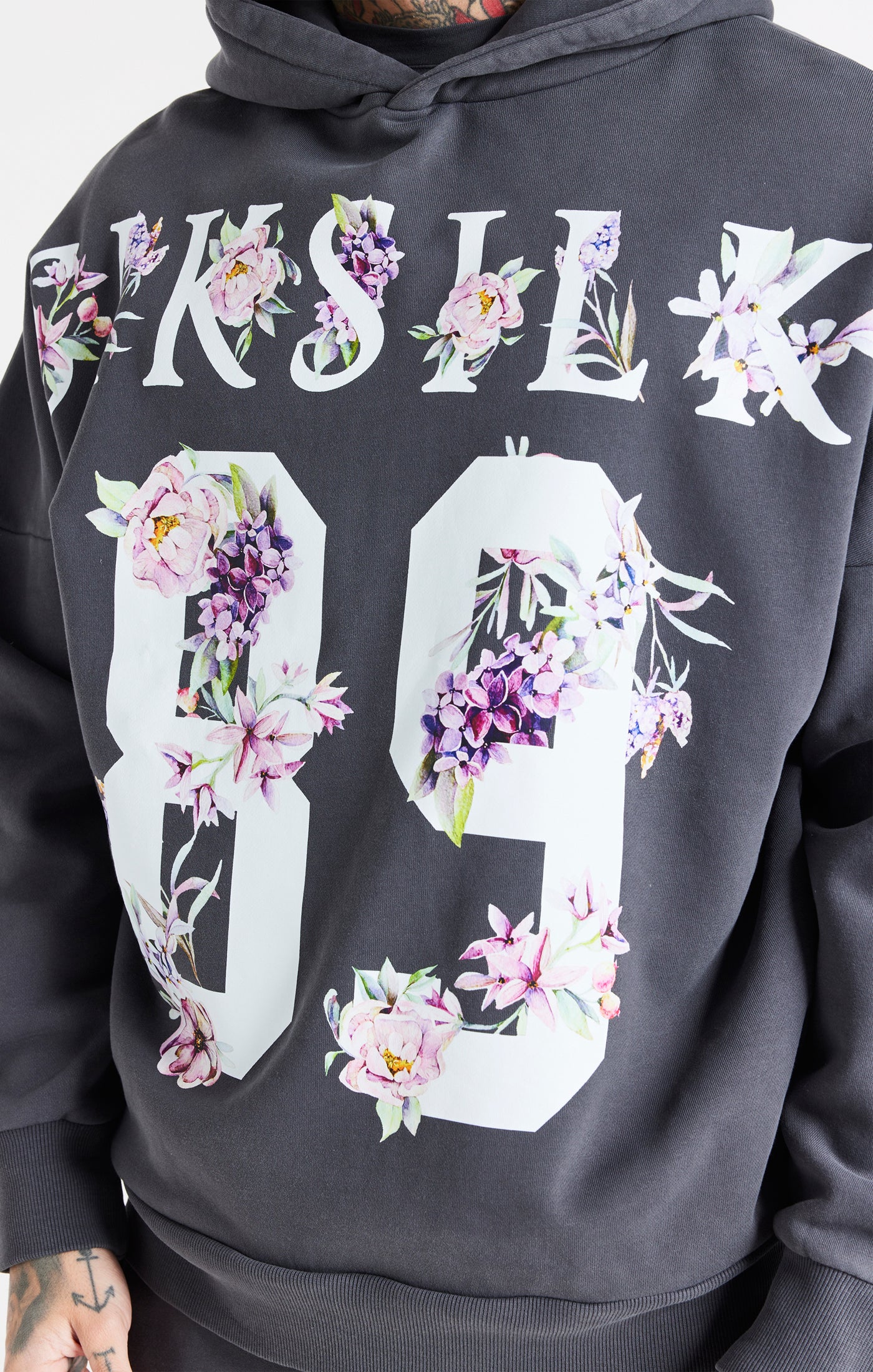 Grey Acid Floral Overhead Hoodie - Image 3