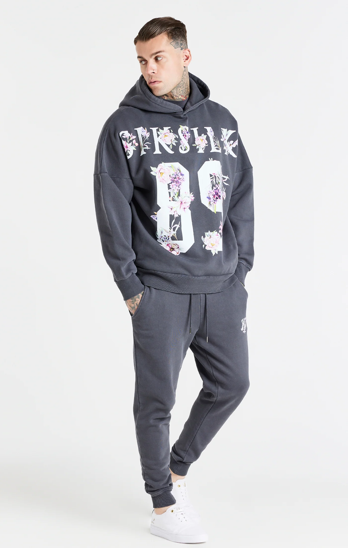 Grey Acid Floral Overhead Hoodie - Image 4