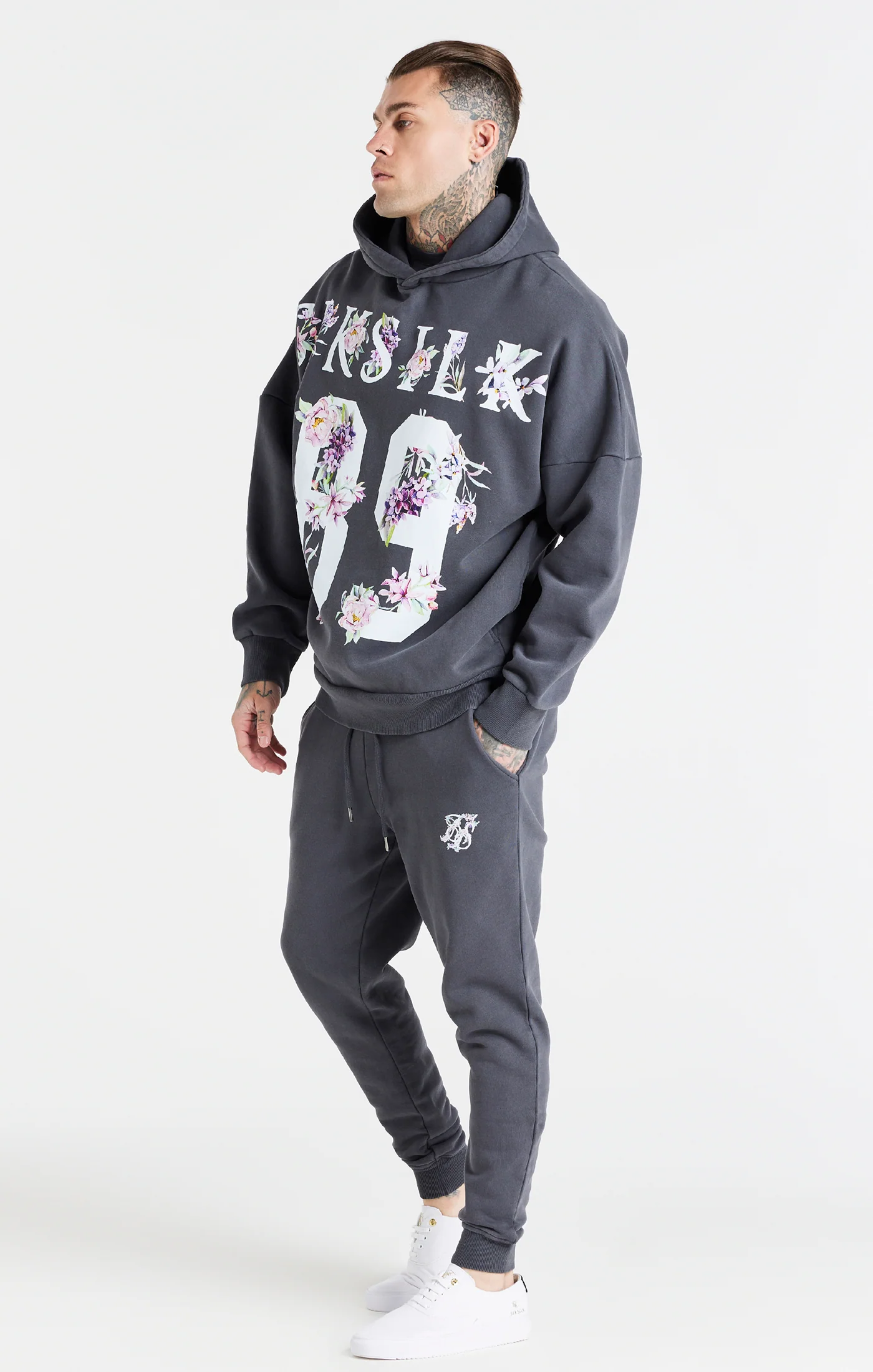 Grey Acid Floral Overhead Hoodie - Image 5