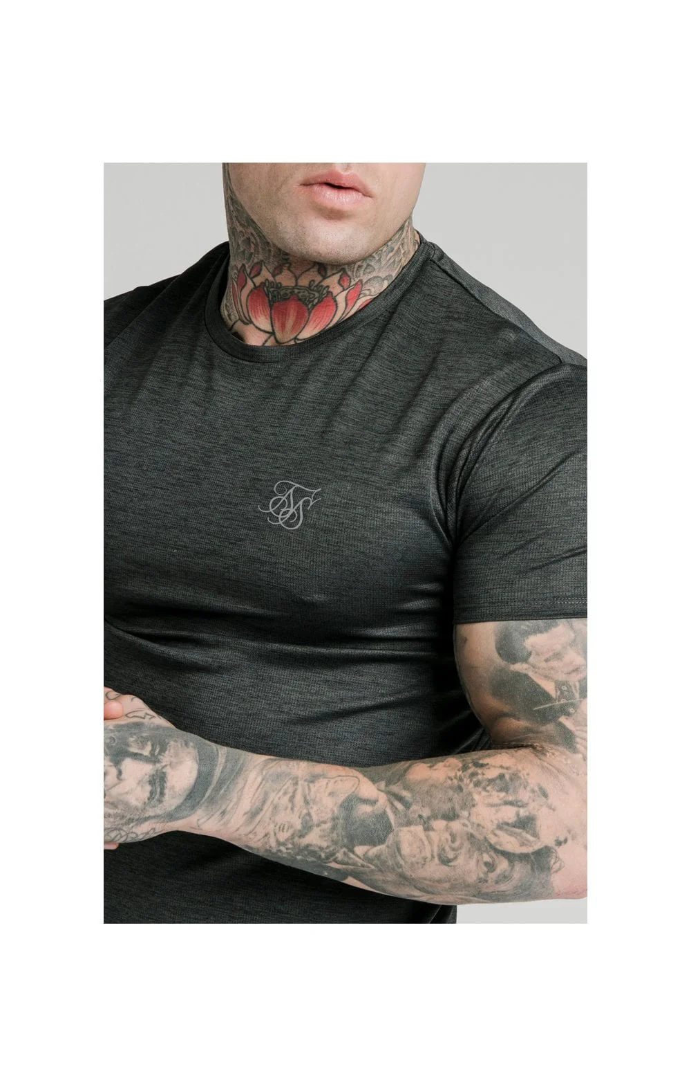 SikSilk Active Straight Hem Gym Tee - Charcoal Marl - Image 2