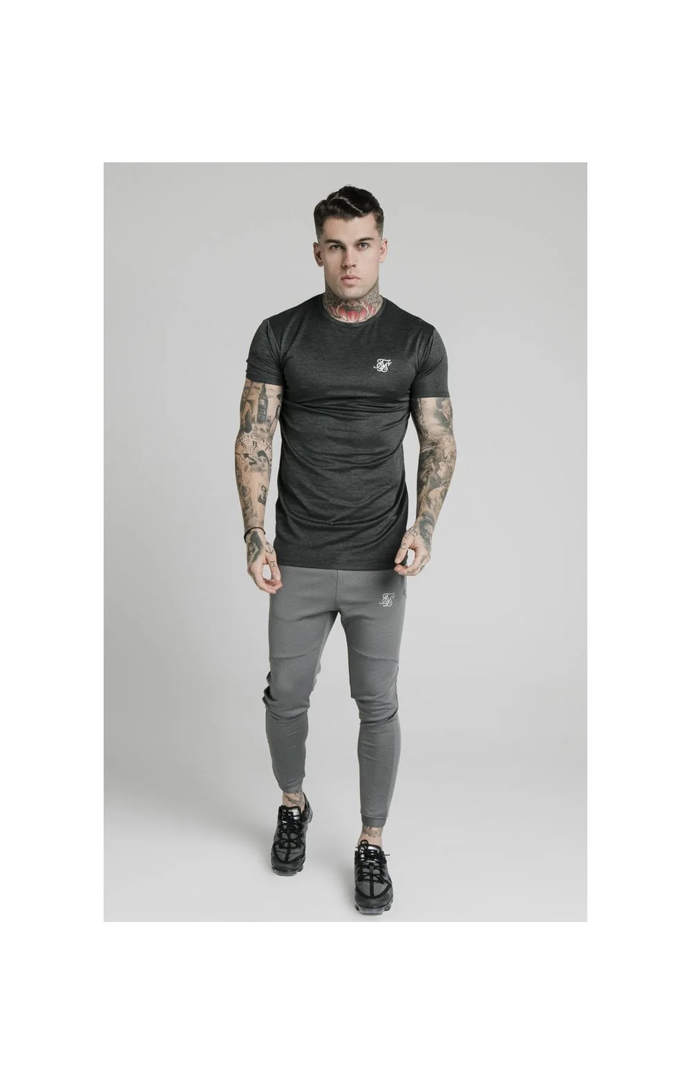 SikSilk Active Straight Hem Gym Tee - Charcoal Marl - Image 3