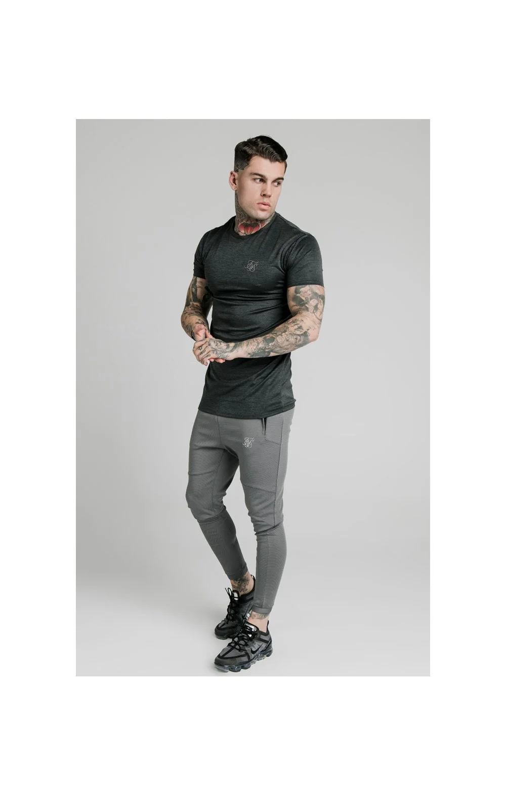 SikSilk Active Straight Hem Gym Tee - Charcoal Marl - Image 4
