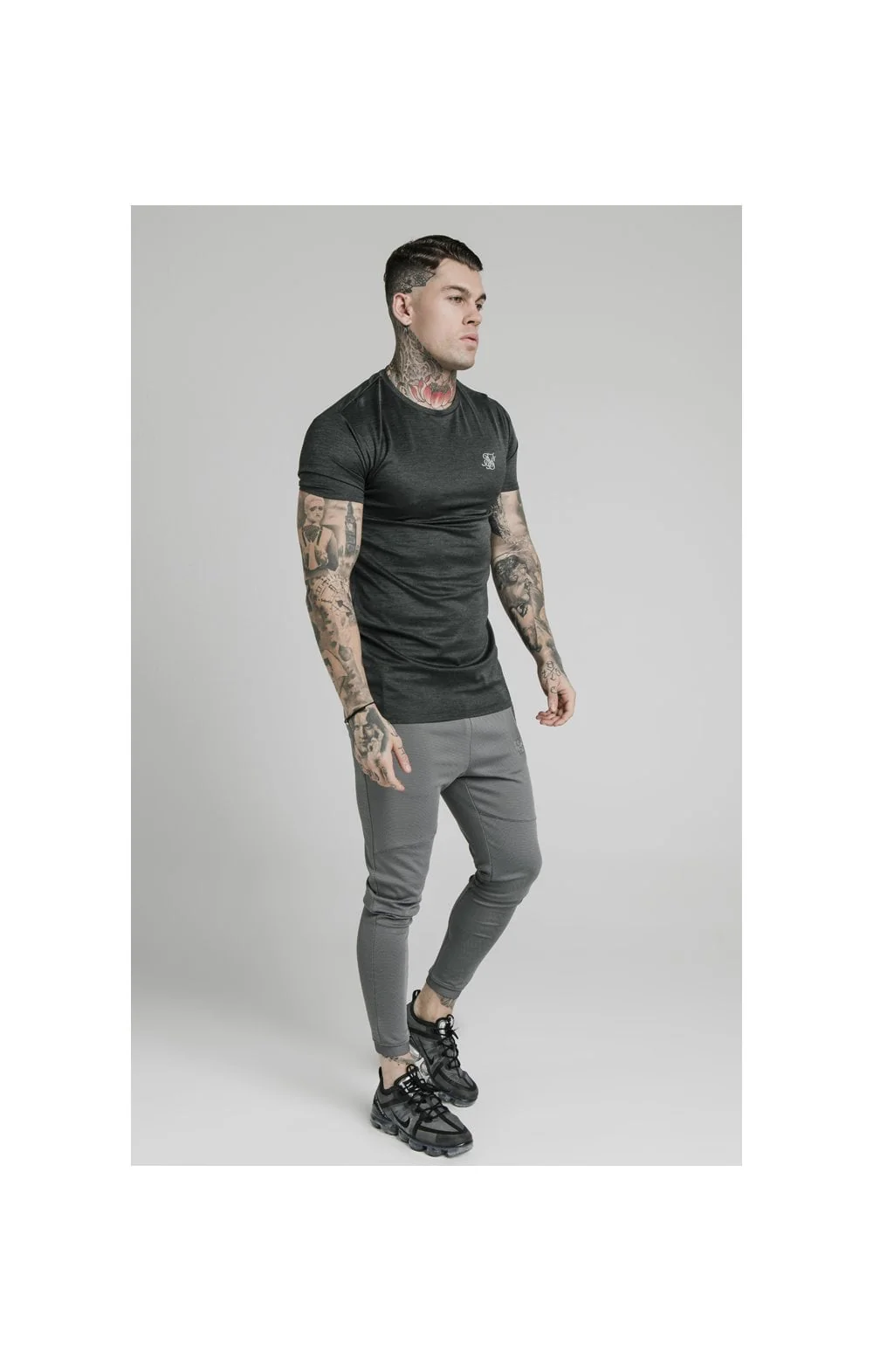 SikSilk Active Straight Hem Gym Tee - Charcoal Marl - Image 5