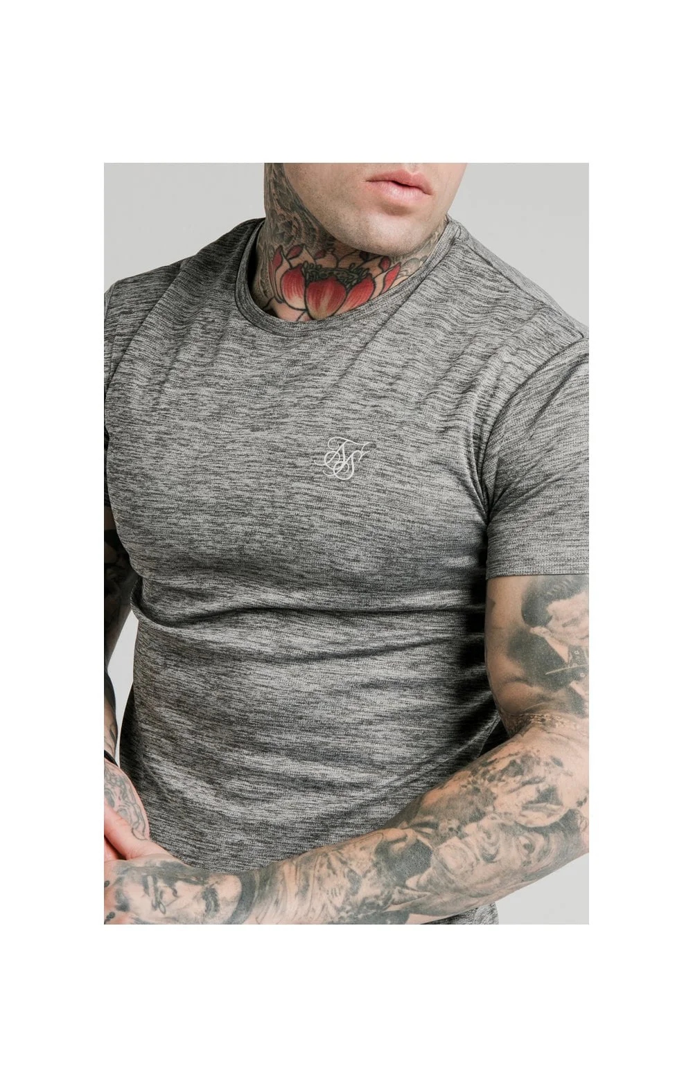 SikSilk Active Straight Hem Gym Tee - Grey Marl - Image 2